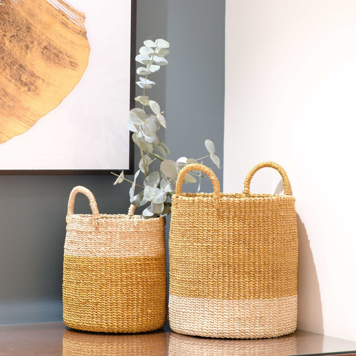 Mustard Baskets with Handle, set of 2 - Cylinder Baskets | LIKHÂ