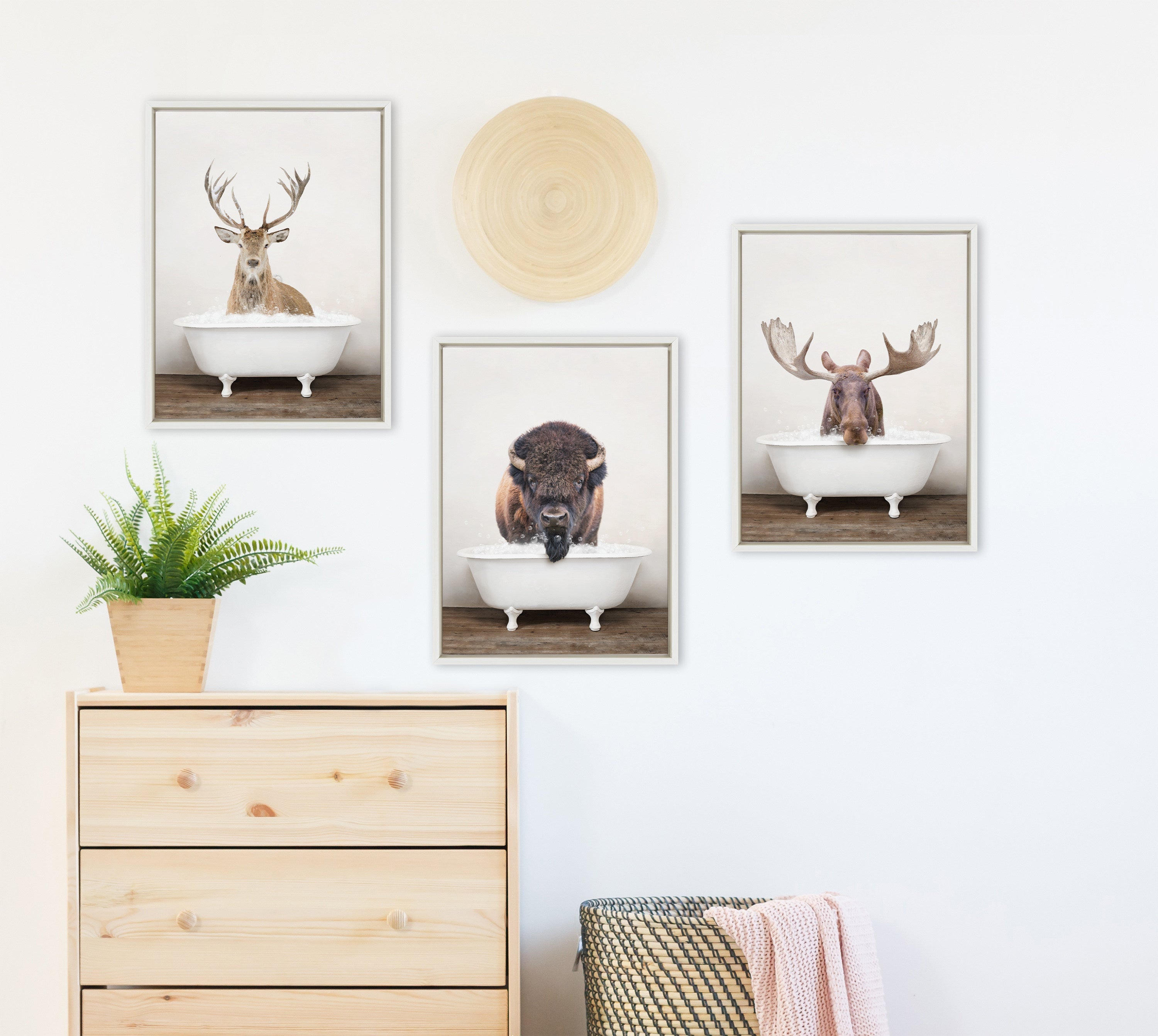Sylvie Male Deer in Rustic Bath Framed Canvas by Amy Peterson Art Studio