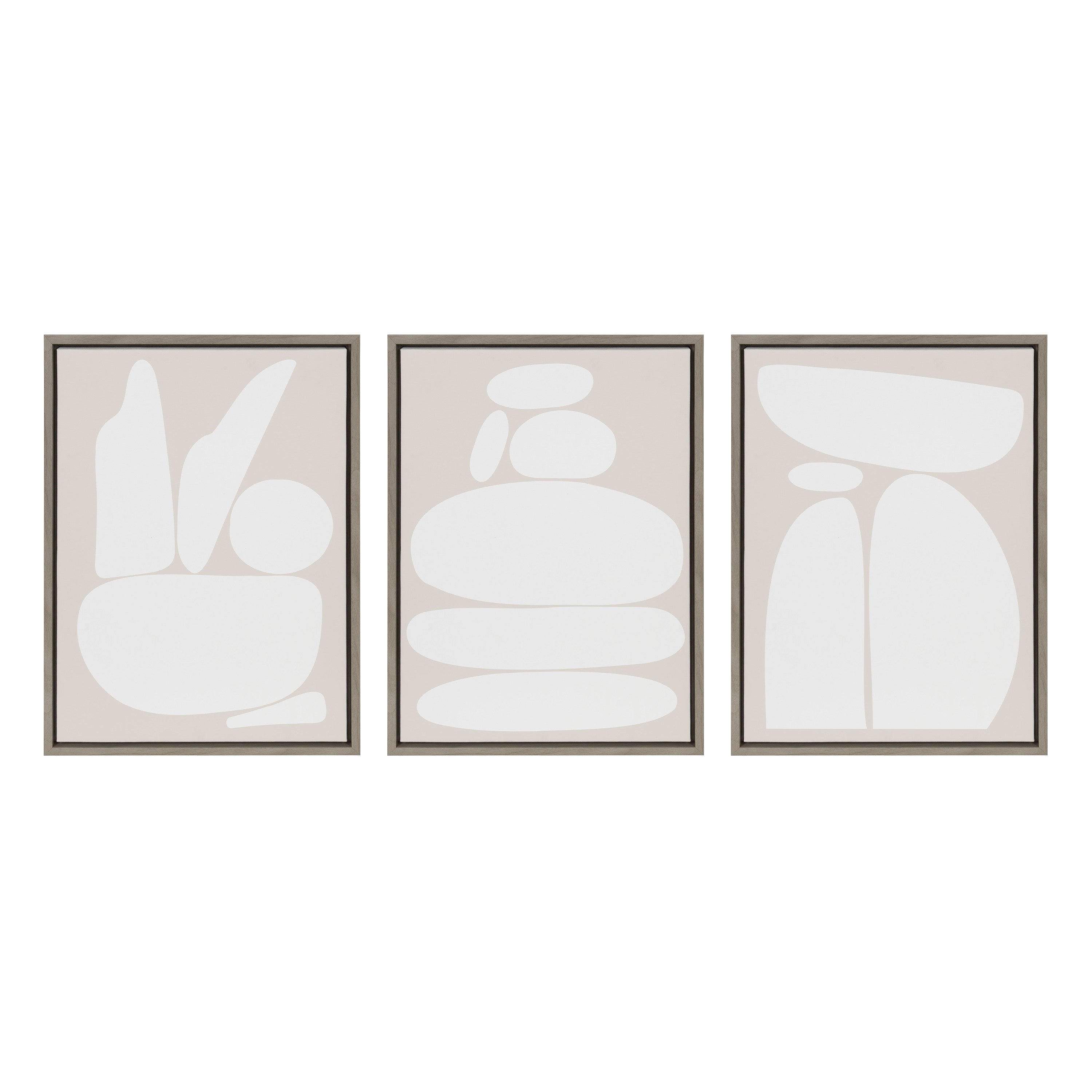 Sylvie Zen Rock Garden Neutral Framed Canvas Set by The Creative Bunch Studio