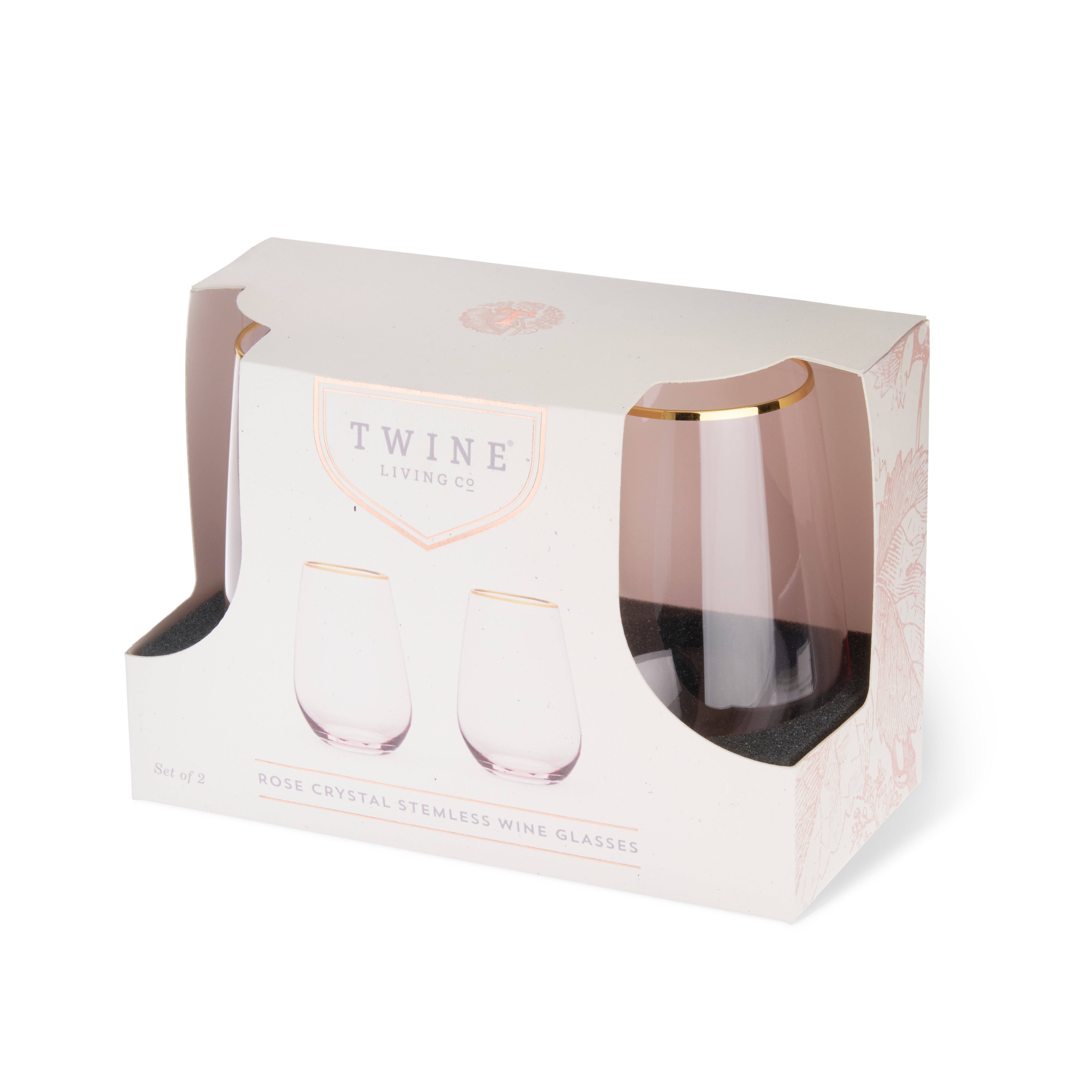 Rose Crystal Stemless Wine Glass Set