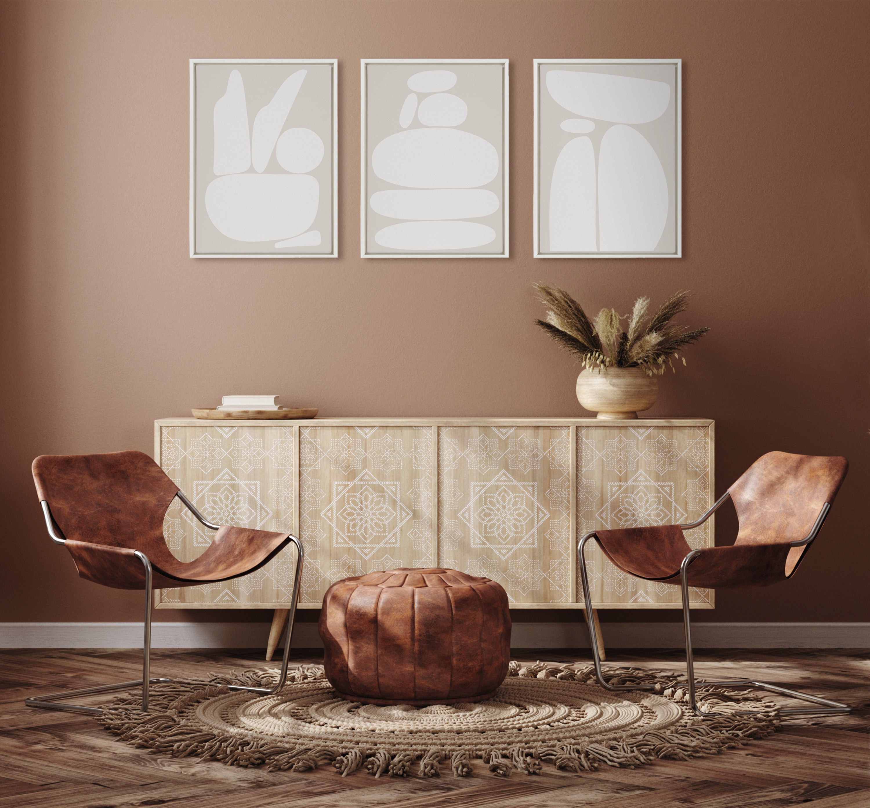Sylvie Zen Rock Garden Neutral Framed Canvas Set by The Creative Bunch Studio