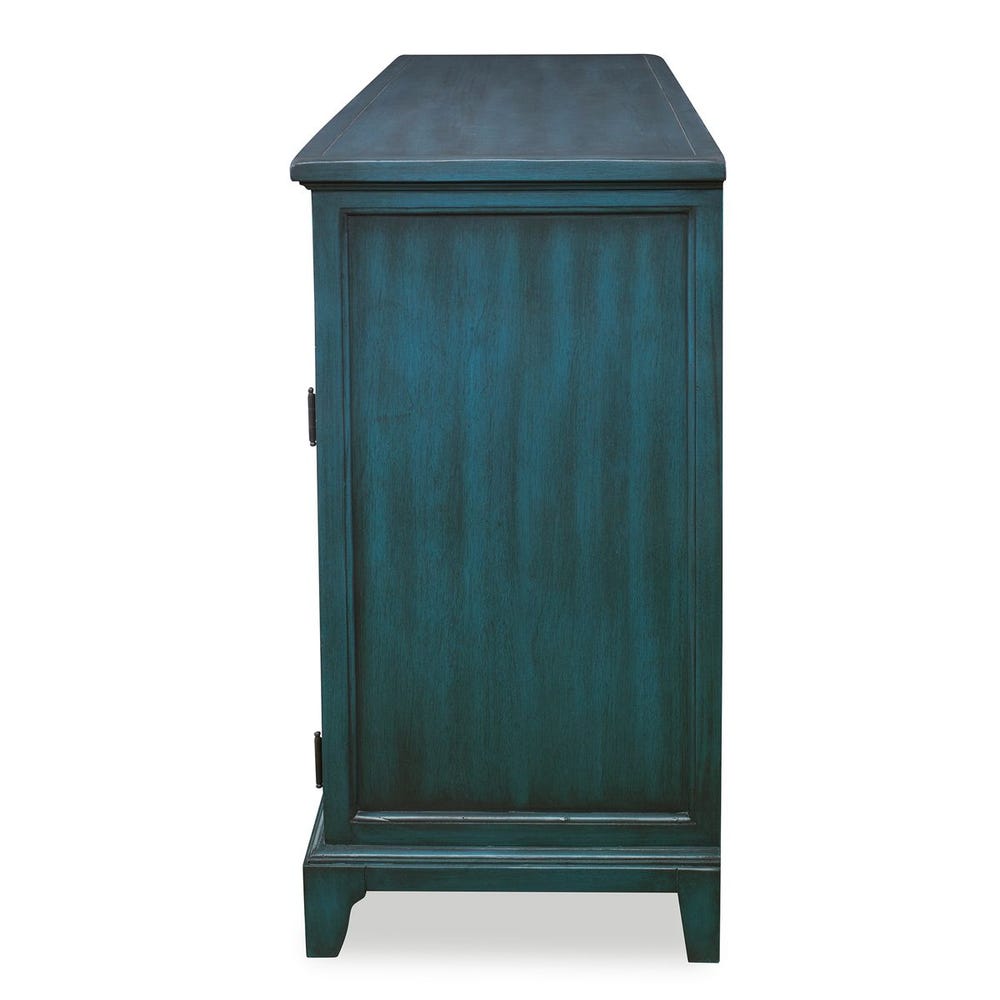 Side view of green credenza