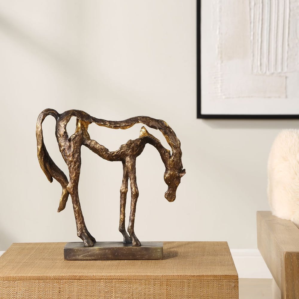 Antiqued Bronze Grazing Horse Sculpture