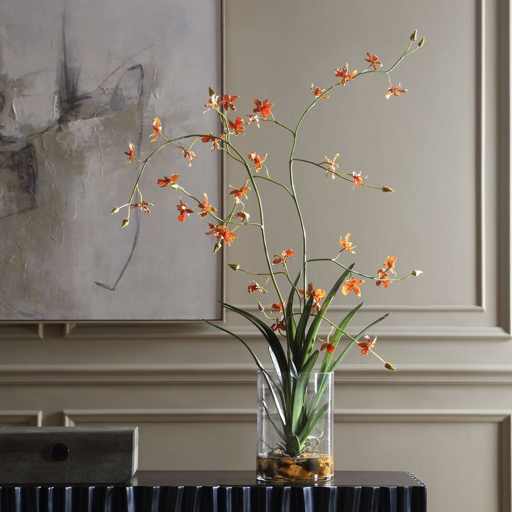 Solenne Orange Orchid Glass Arrangement
