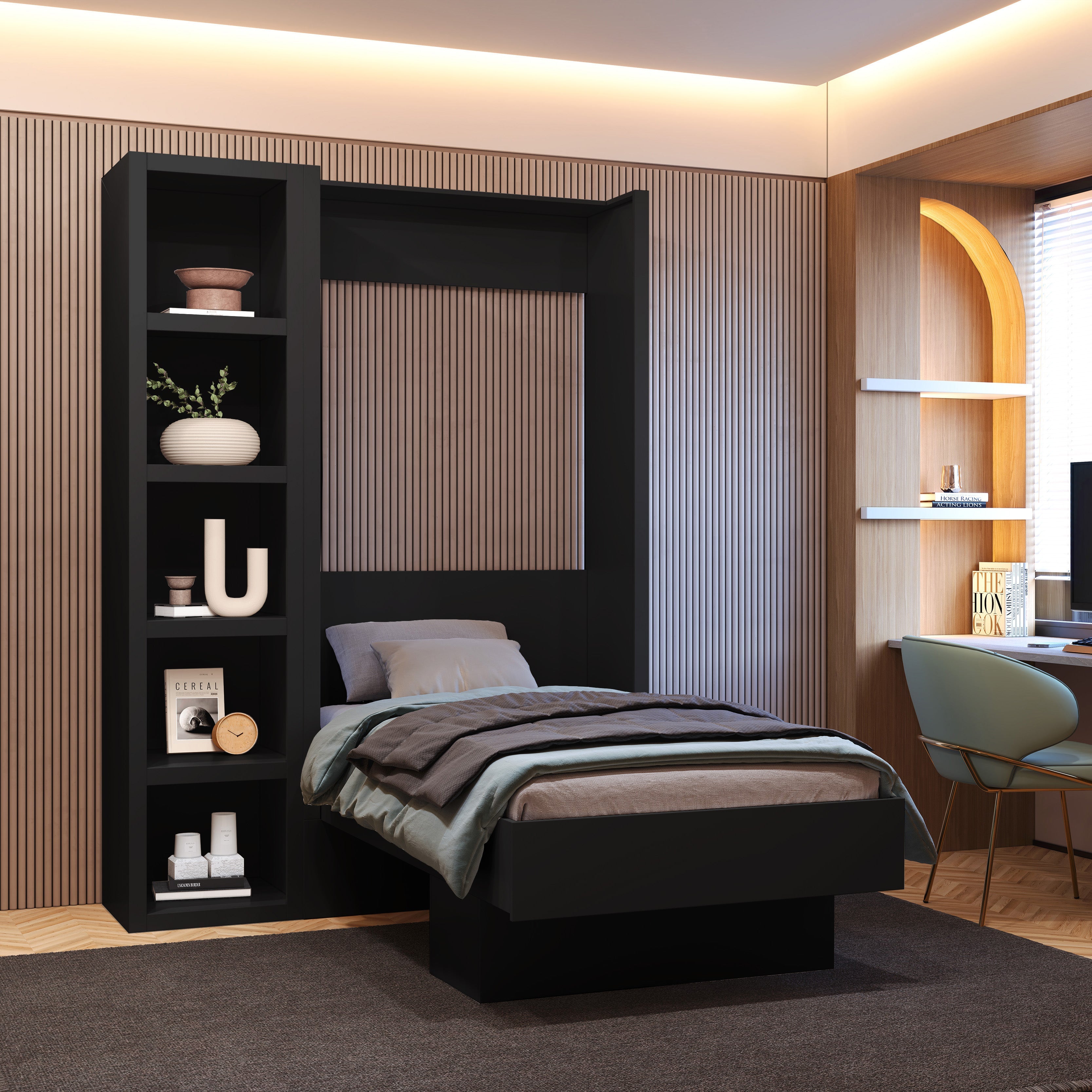 Black 85-in Tall Wooden Bookcase Shelf