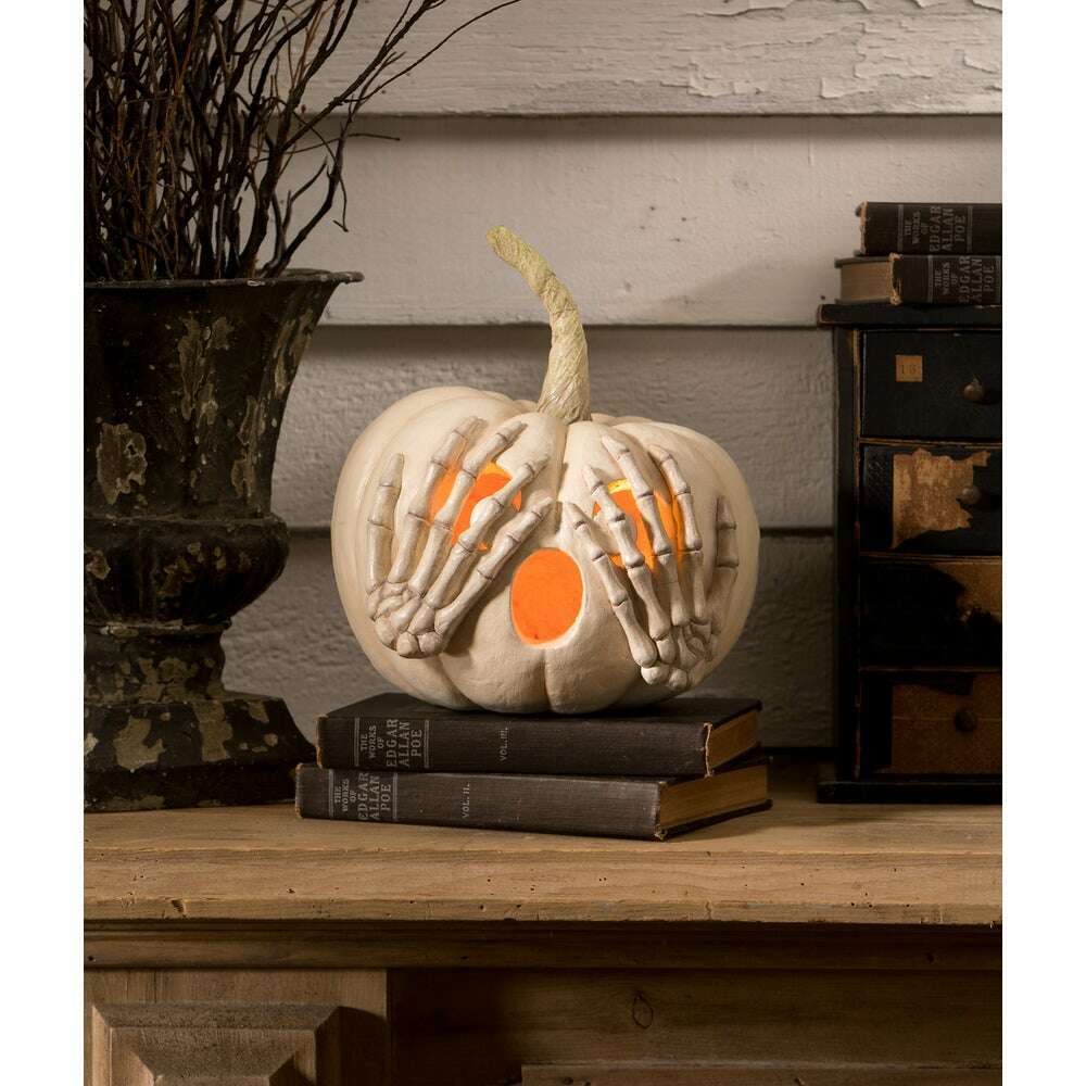 Peek-a-Boo Pumpkin White Halloween Decor by Bethany Lowe Designs