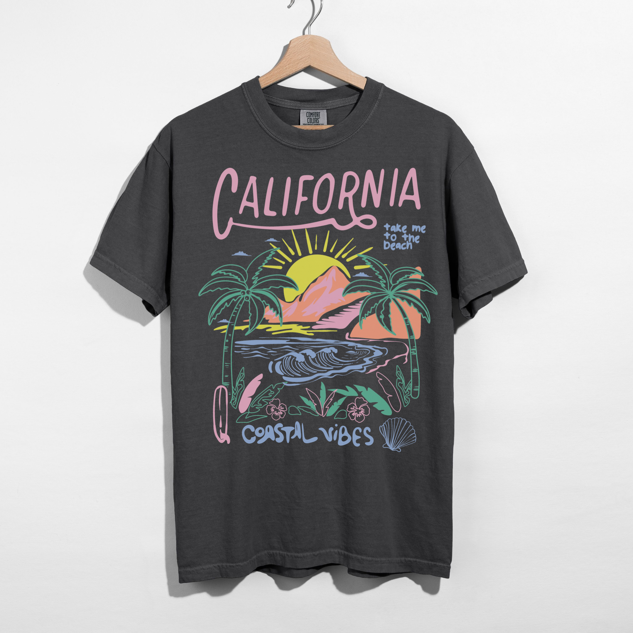 California Coastal Vibes Graphic Tee β Beach Sunset Shirt