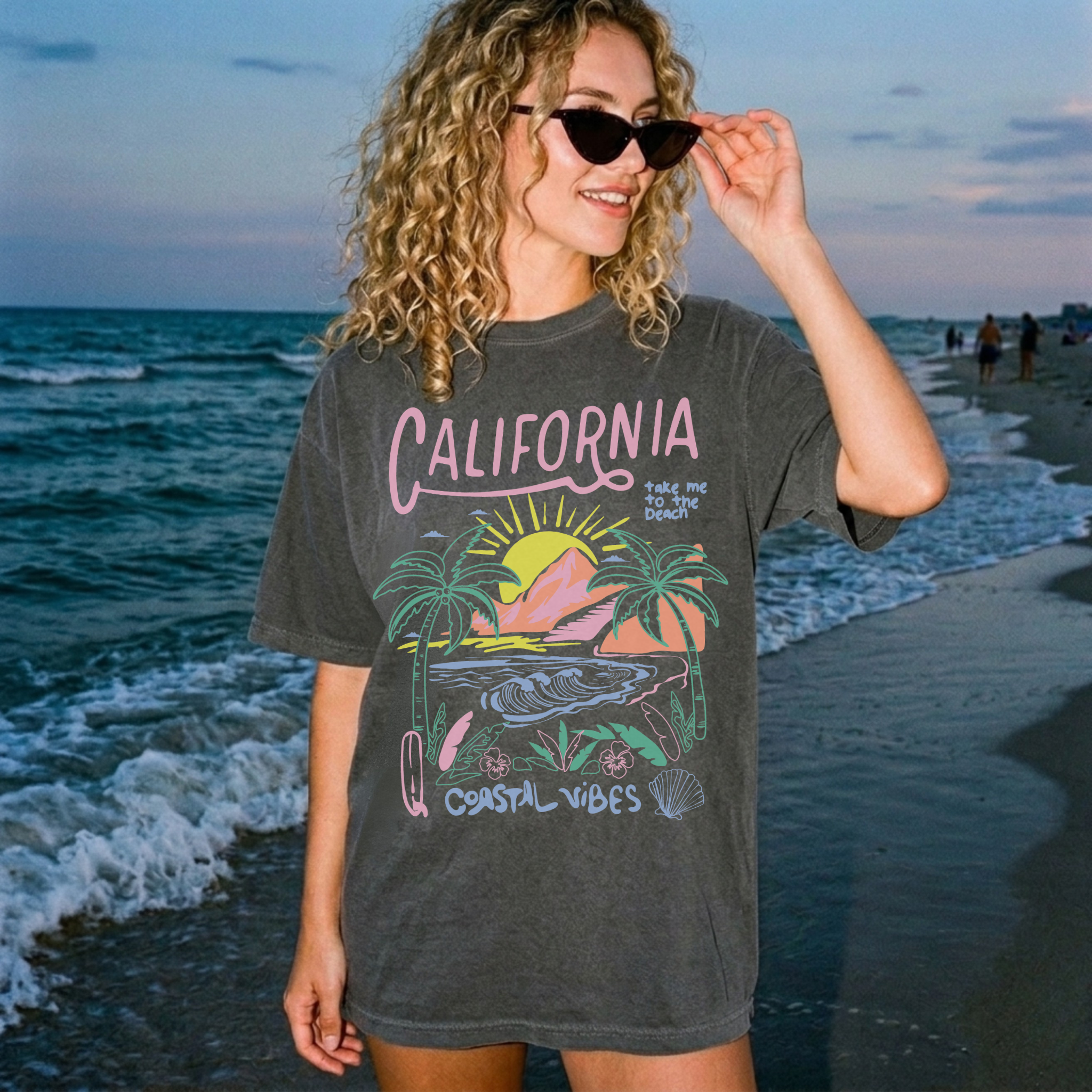 California Coastal Vibes Graphic Tee β Beach Sunset Shirt