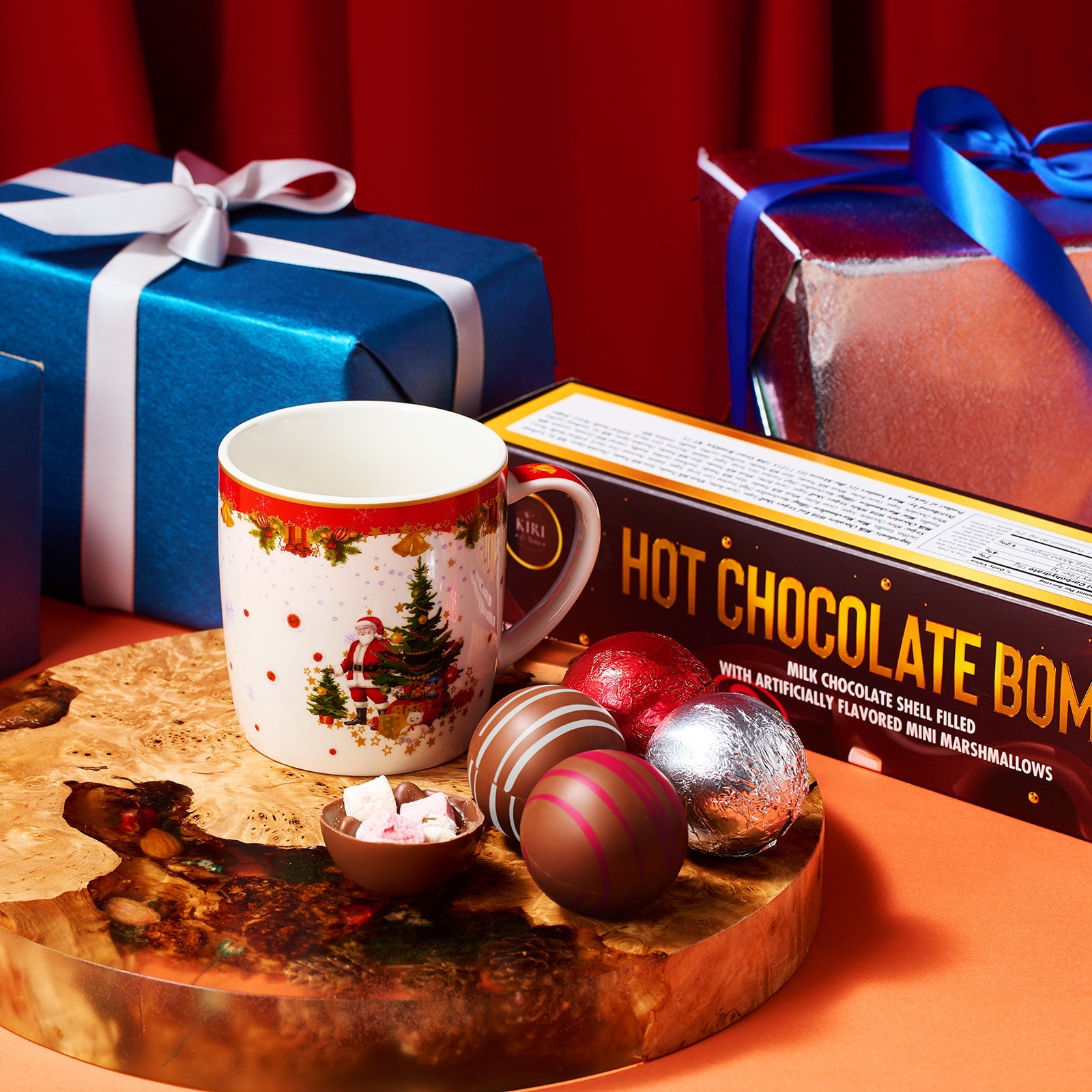 Hot Chocolate Bombs Set Of 6 2 Flavors White Red Swirl Design Caramel Fudge Brownie Candy Chocolates