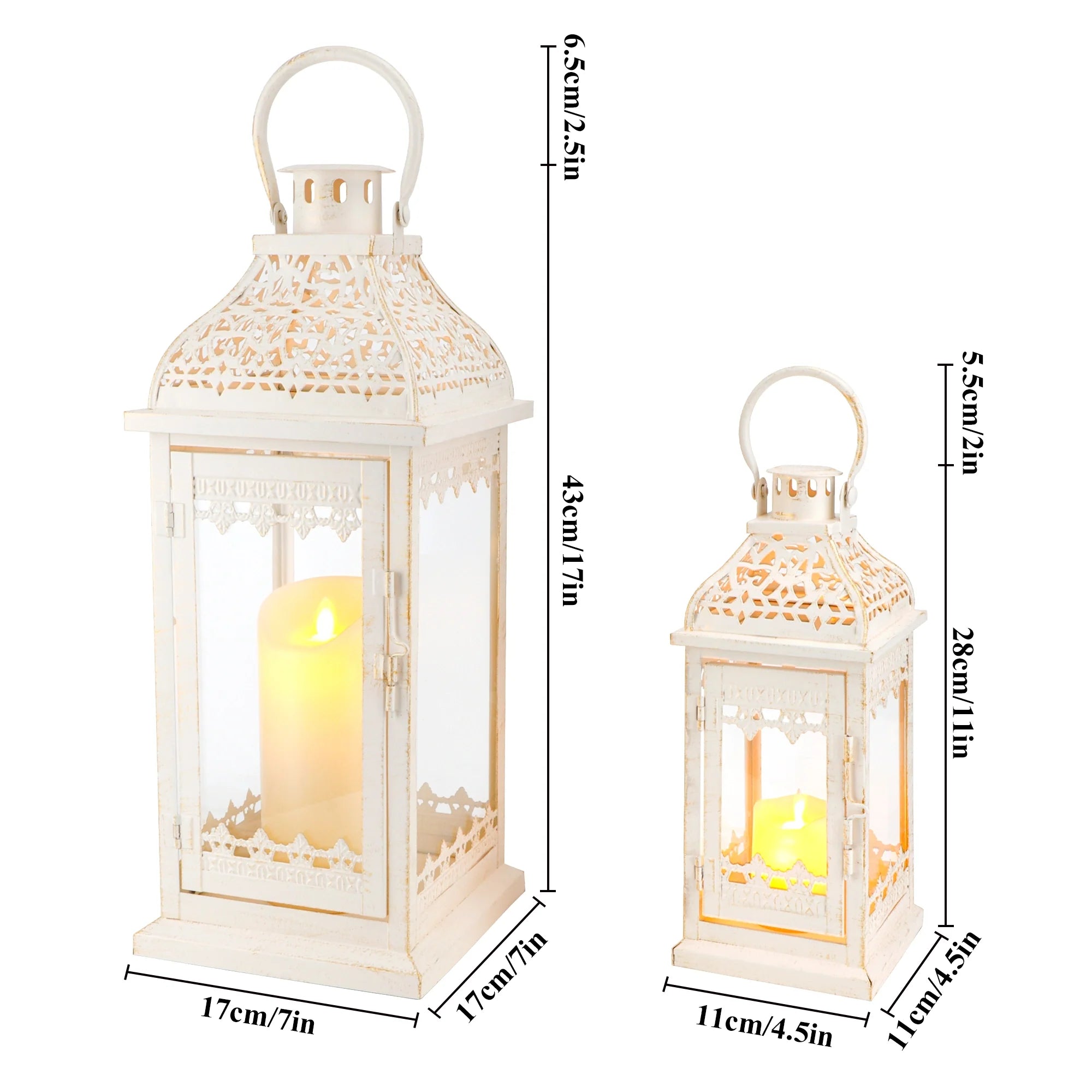 Set of 2 13''&19.5''H Candle Lanterns (Beige Gold Brush)