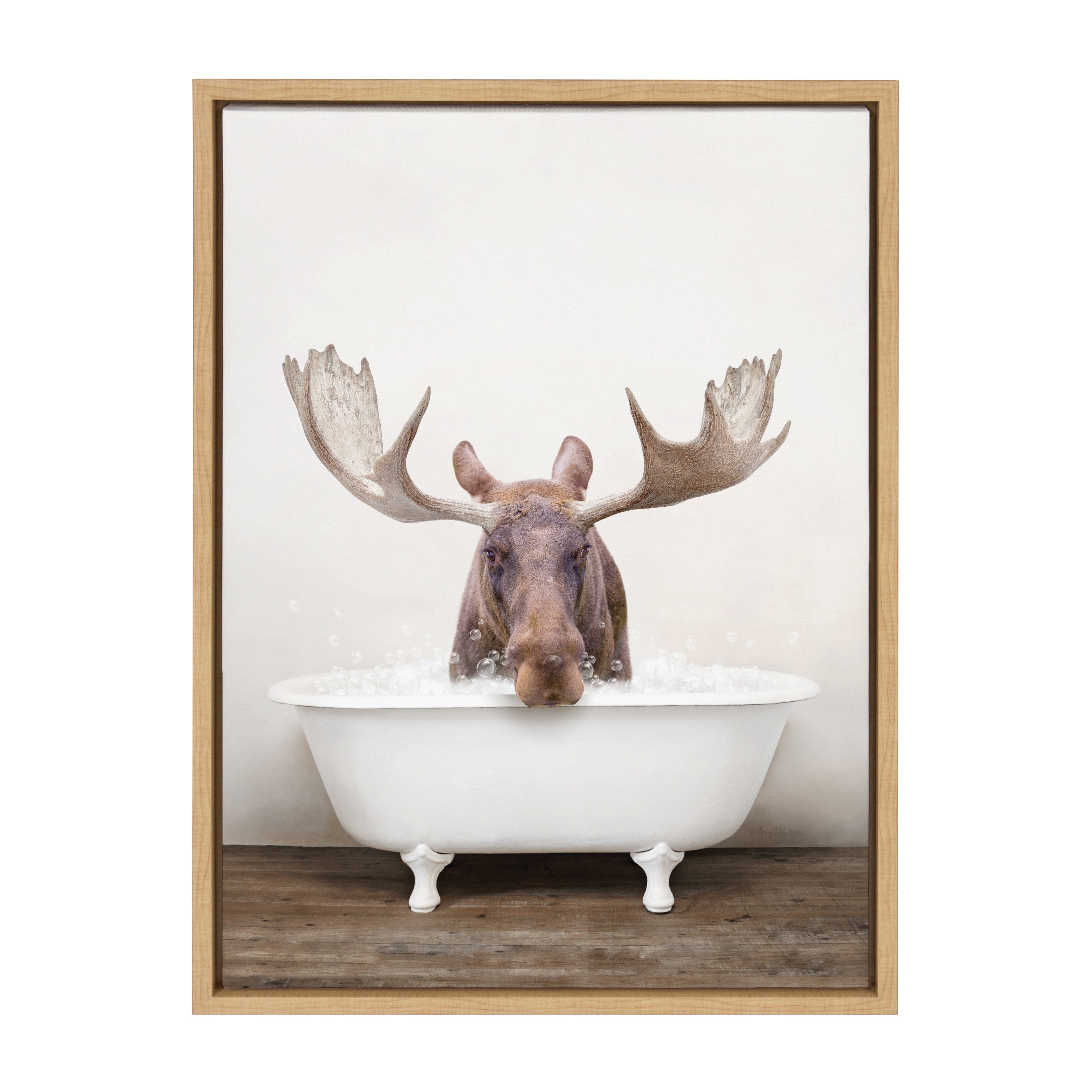 Sylvie Moose Rustic Bubble Bath Framed Canvas by Amy Peterson Art Studio