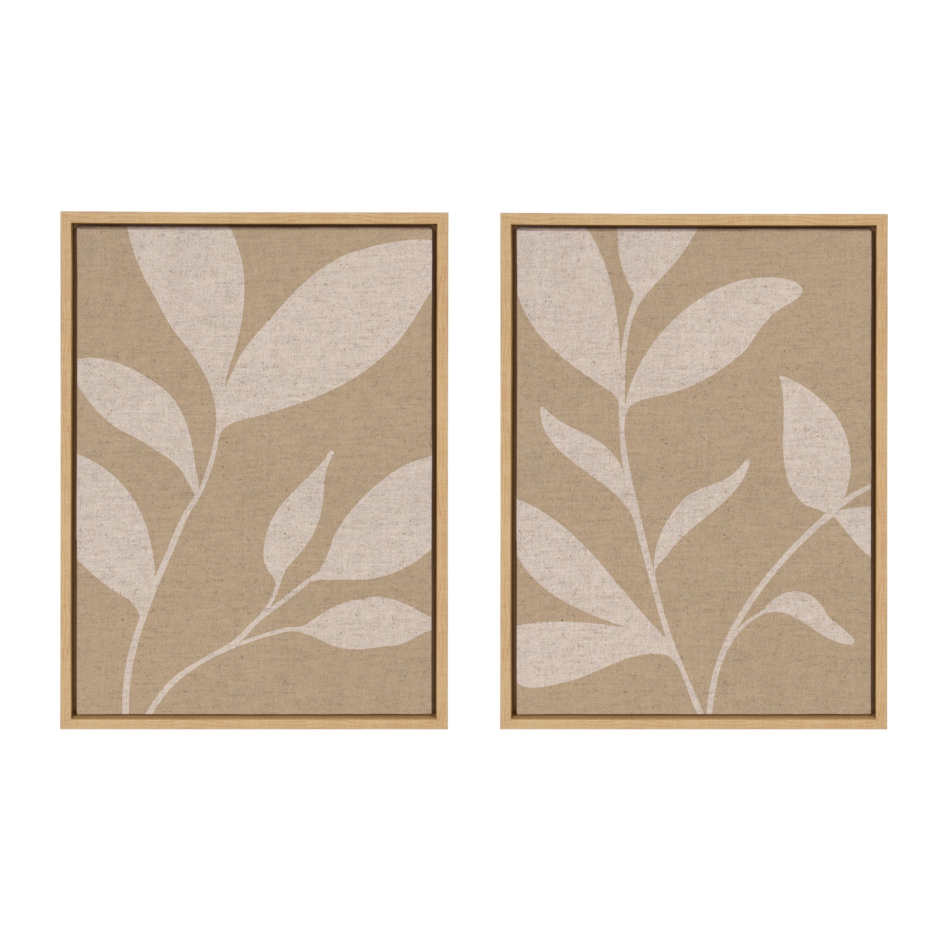 Sylvie Modern Neutral Botanical Abstract Print No 2 and 3 Neutral Linen Framed Canvas Art Set by The Creative Bunch Studio