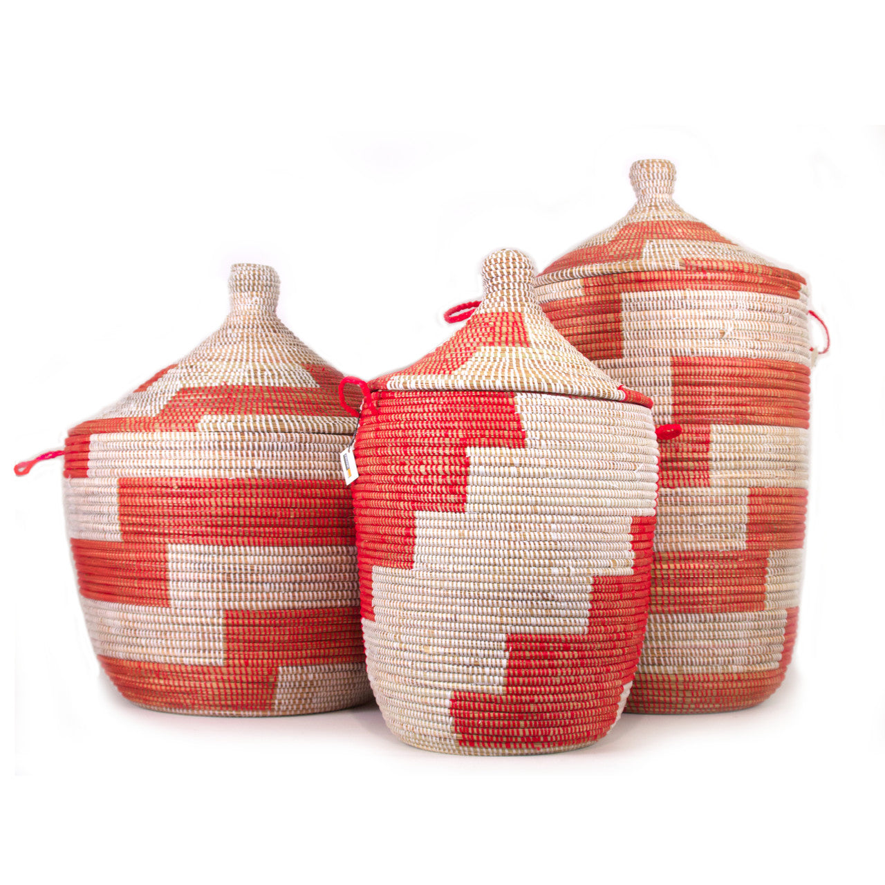 Red and White Stripe Woven Basket - Medium