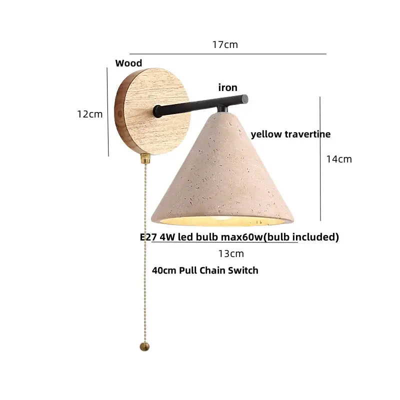 Rustic wood and concrete canopy led wall light bedroom sconce