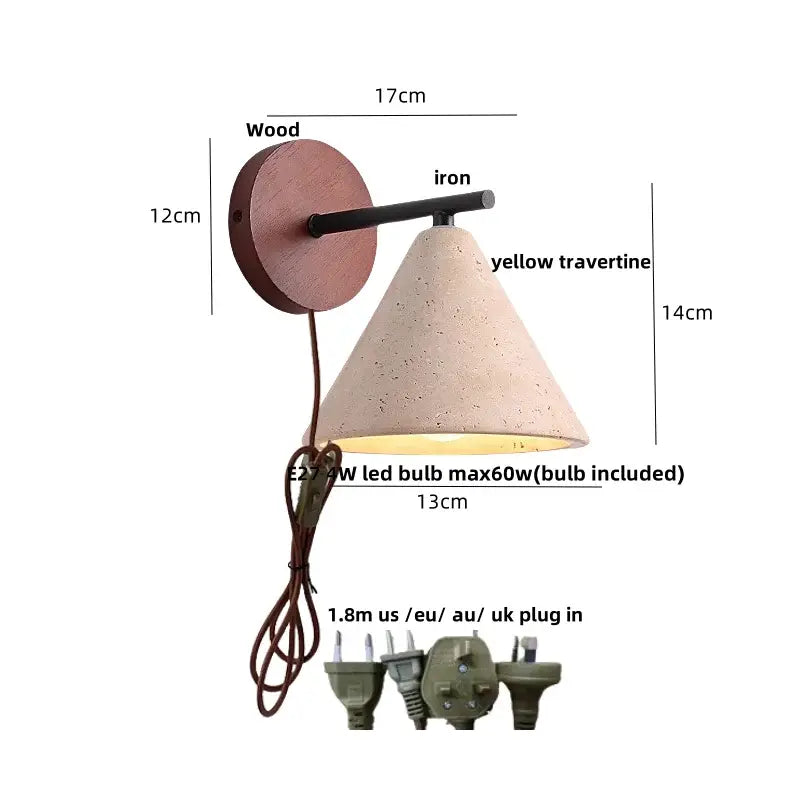 Rustic wood and concrete canopy led wall light bedroom sconce
