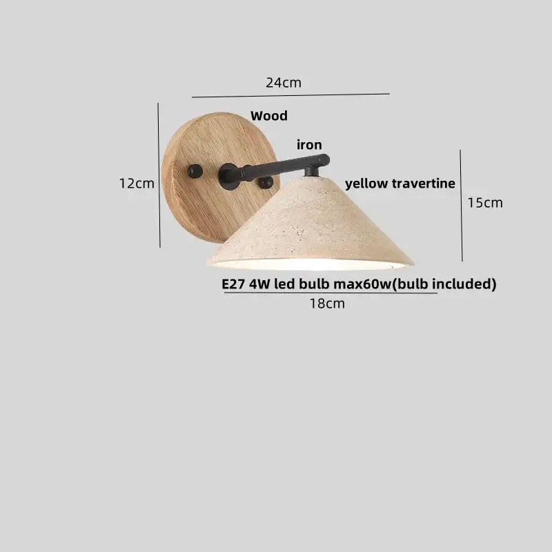 Rustic wood and concrete canopy led wall light bedroom sconce