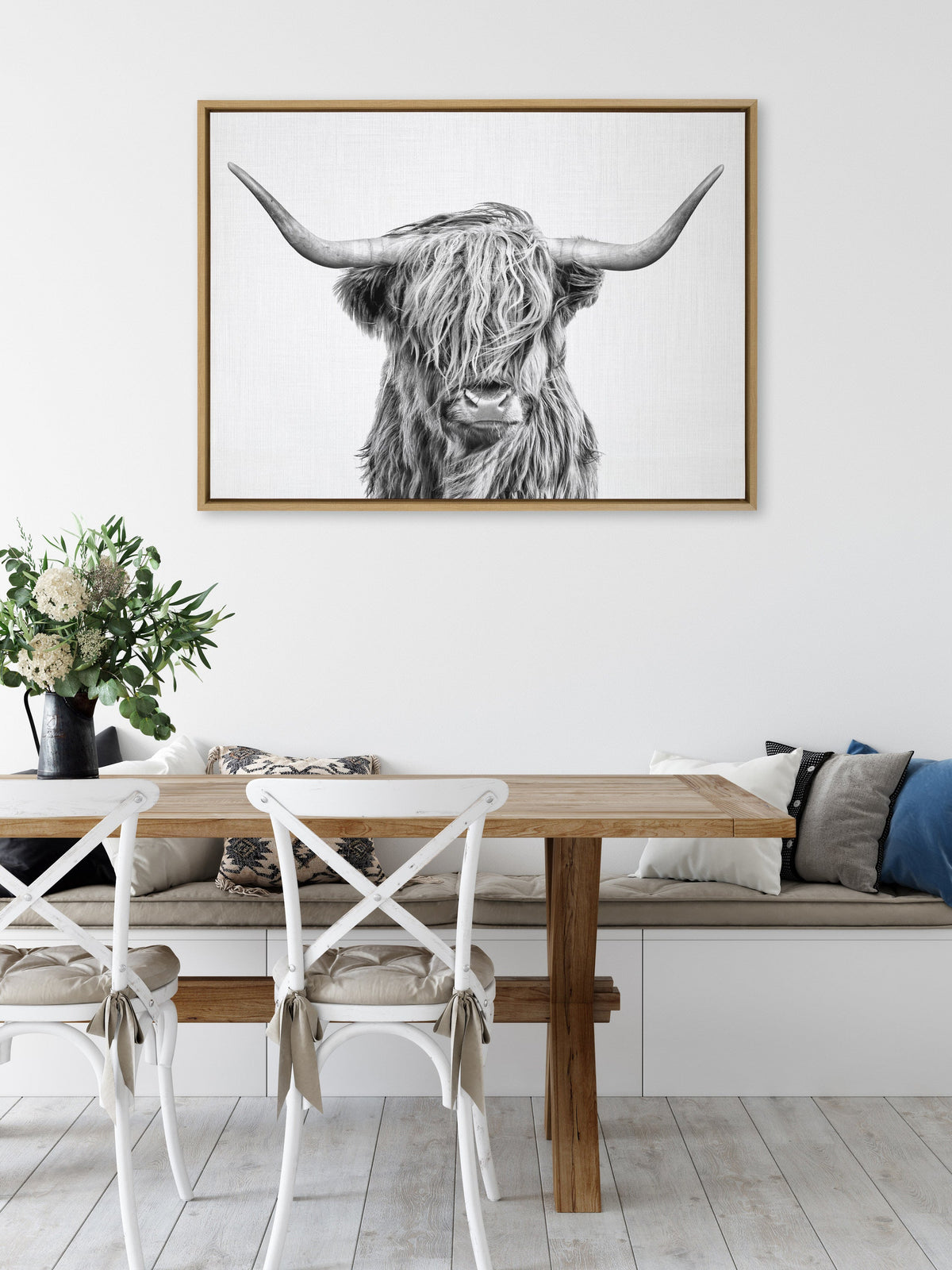 Sylvie Highland Cow 2 Framed Canvas by Simon Te of Tai Prints