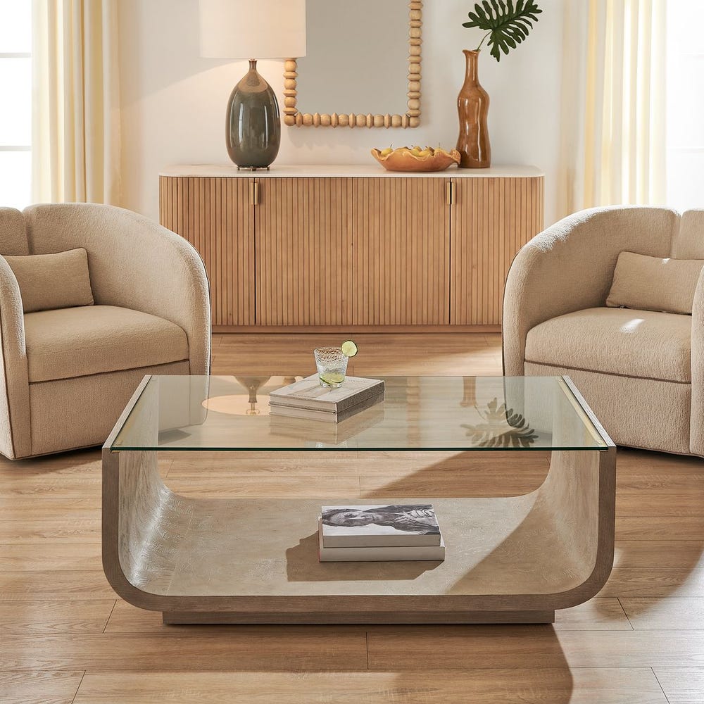 Sculpted Burl Glass Coffee Table