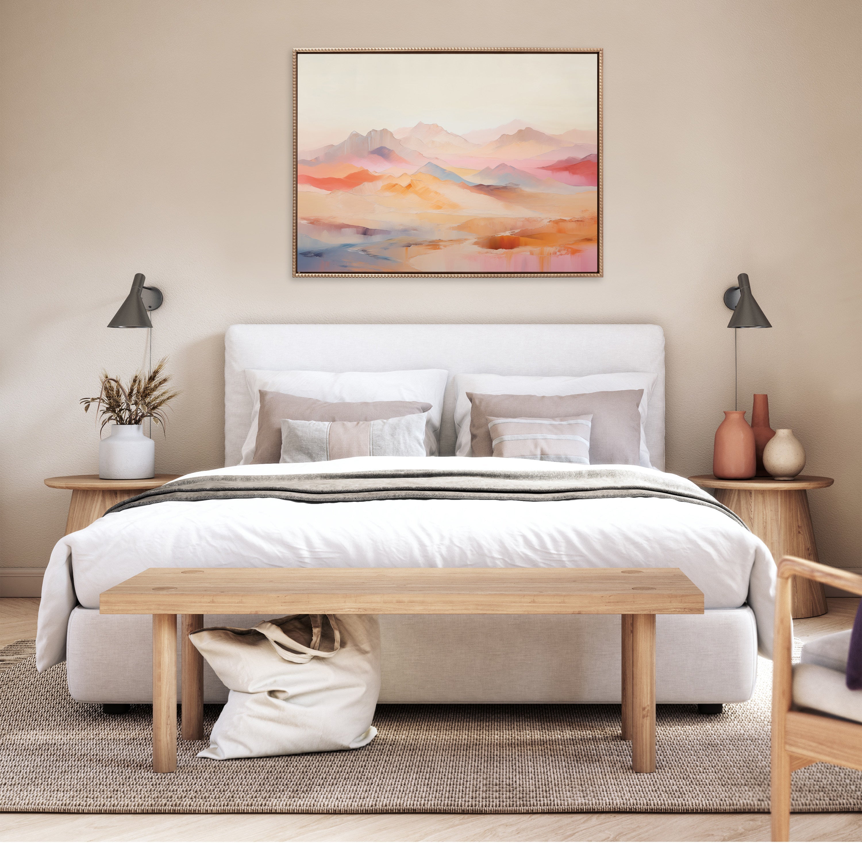 Sylvie Beaded Soft Pastel Mountain Abstract Framed Canvas by The Creative Bunch Studio