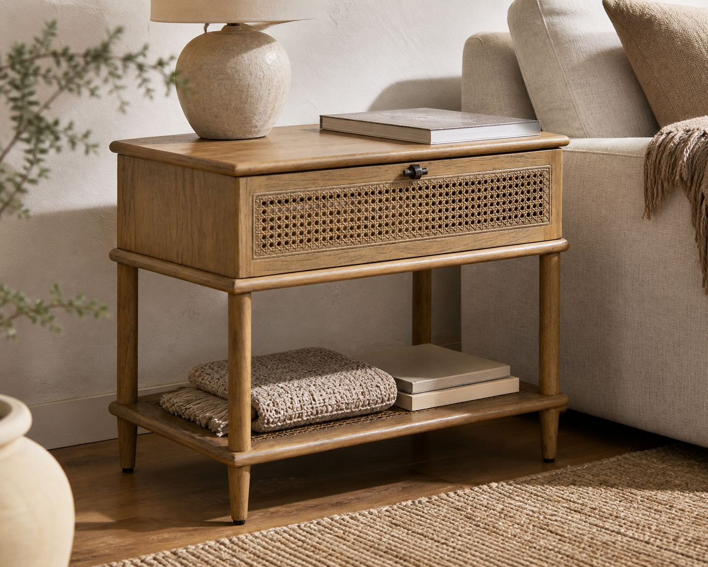 Callan Soft Oak Rattan Side Table