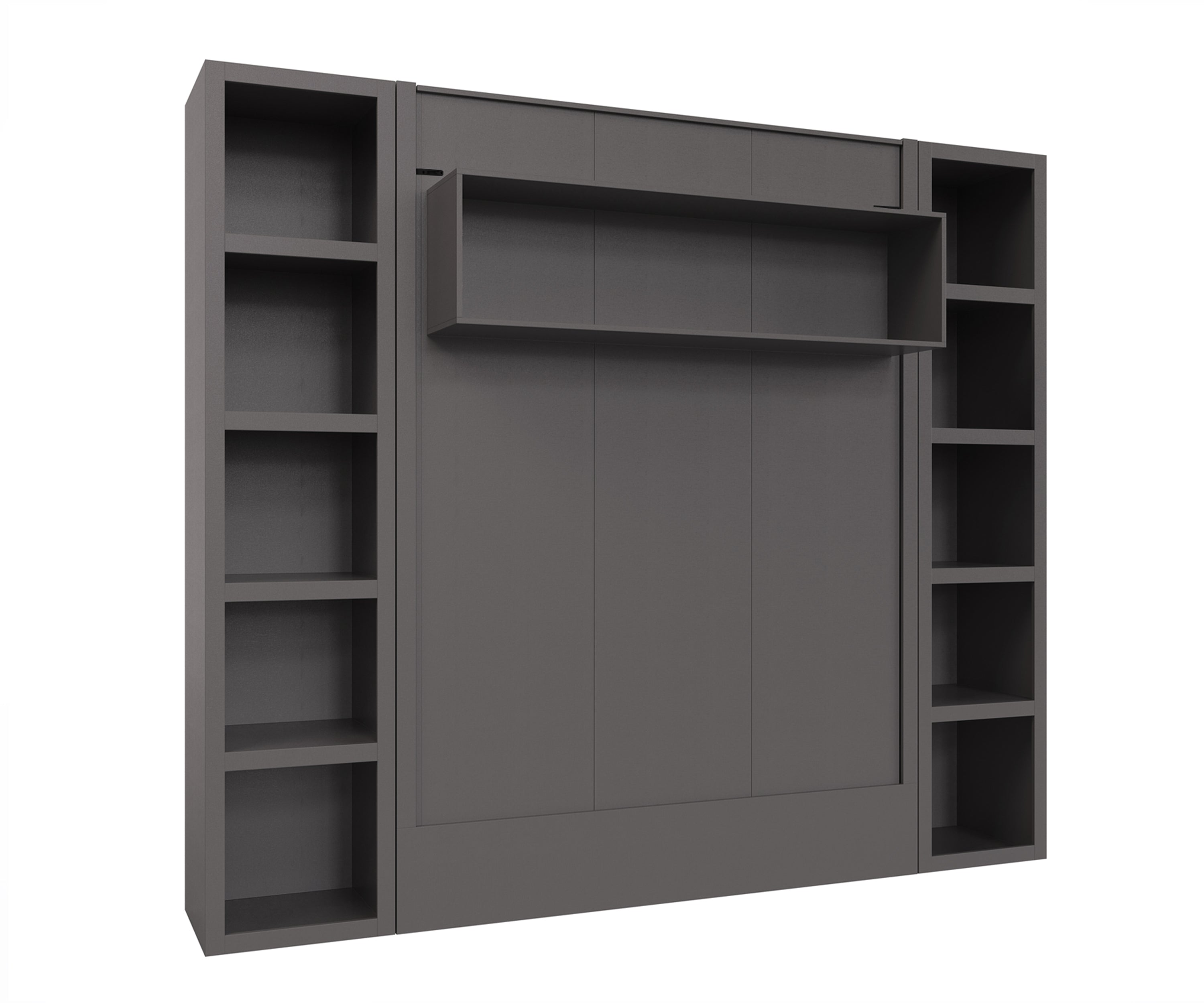 Easy-Lift Queen Murphy Wall Bed in Dark Grey with Two Bookshelves