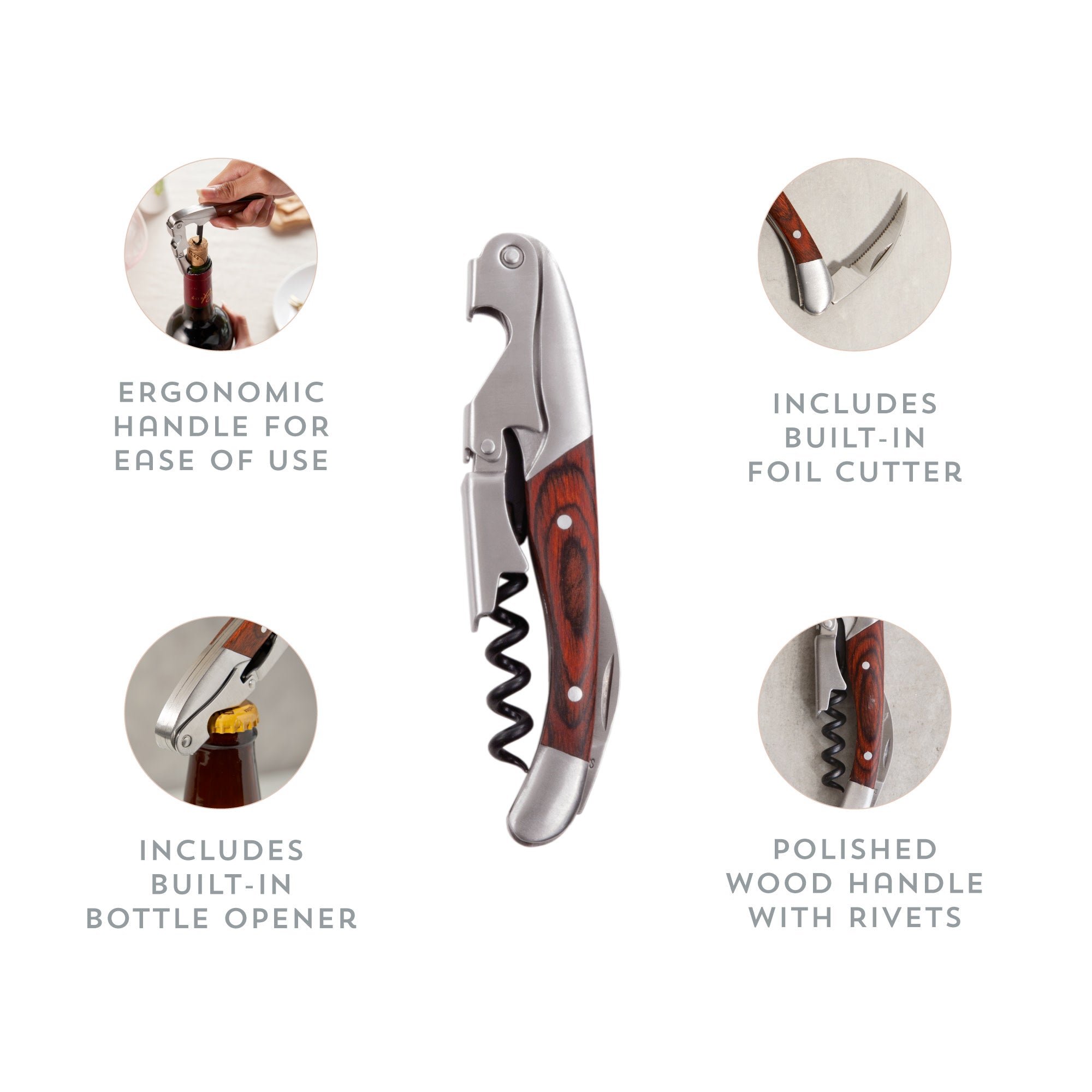 Wooden Double Hinged Corkscrew