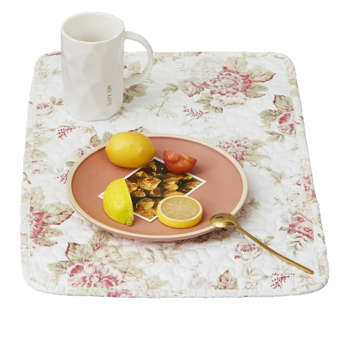 Bedding Set of 4-Pieces Dainty Cottage Floral Roses Quilted Cotton Dining Table Placemats 13” x 19” (3036)