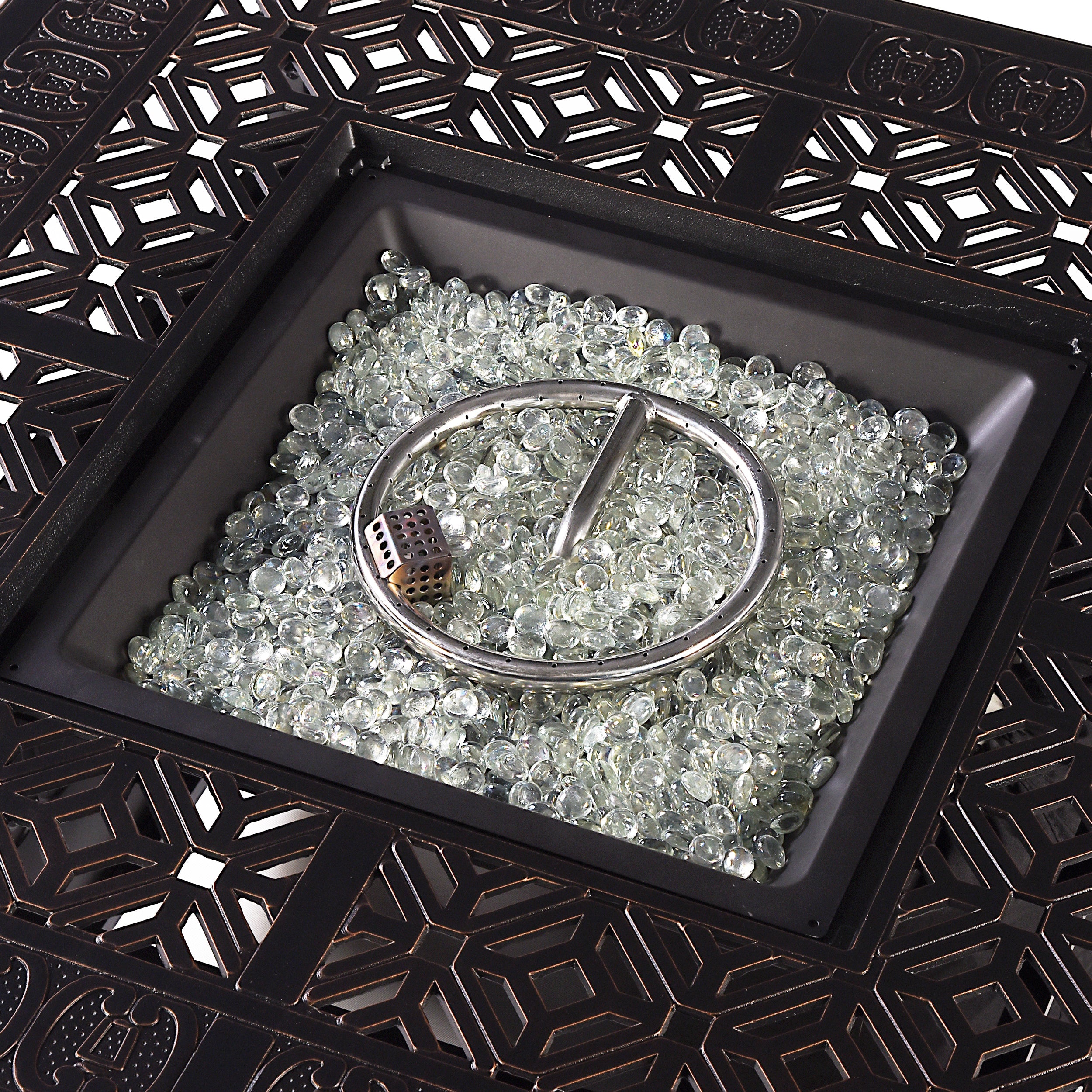 Black Aluminum Fire Table Set with Four Deep Seating Loveseats