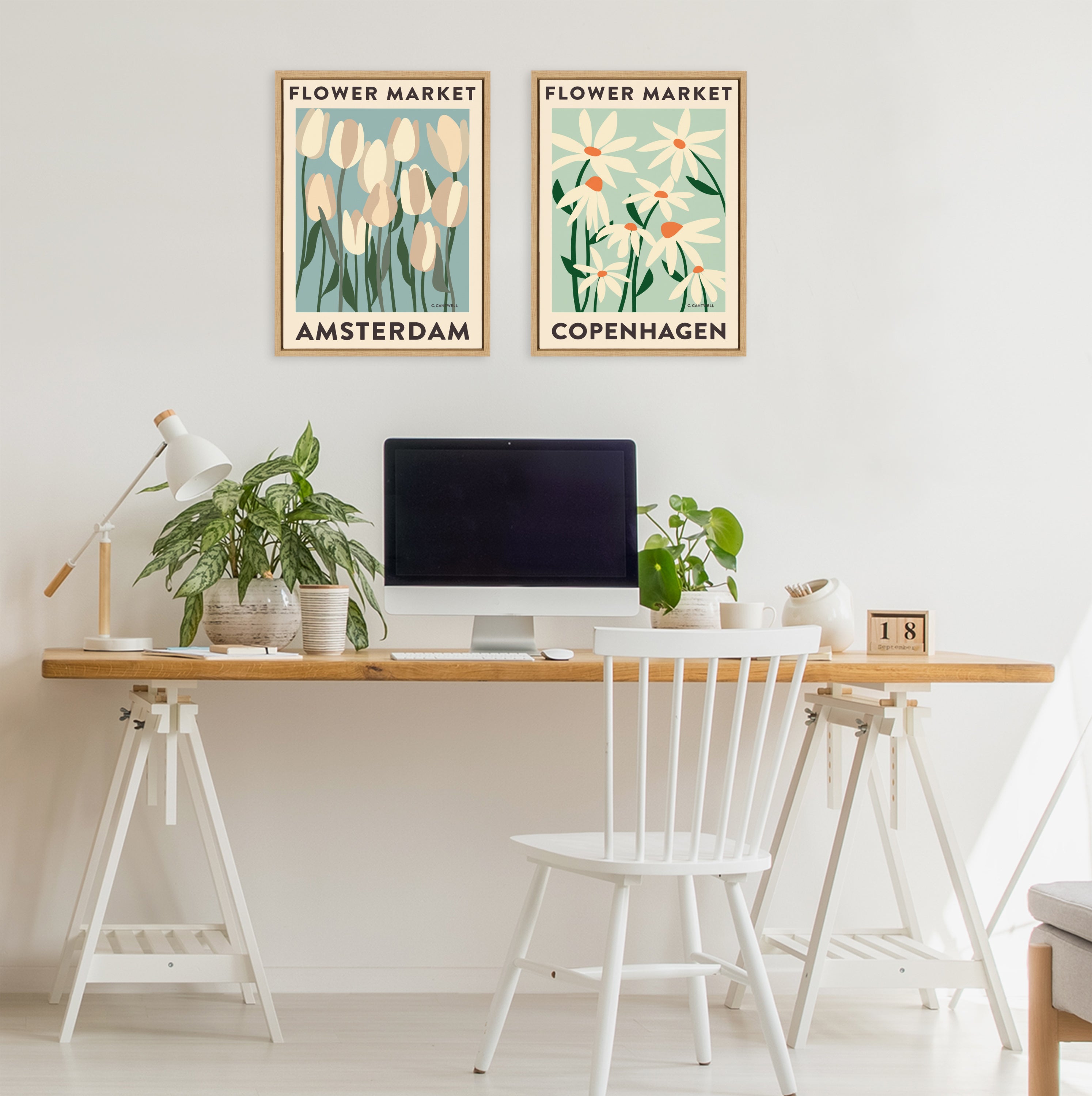Sylvie Flower Market 3 and 4 Framed Canvas Art Set by Carrie Cantwell