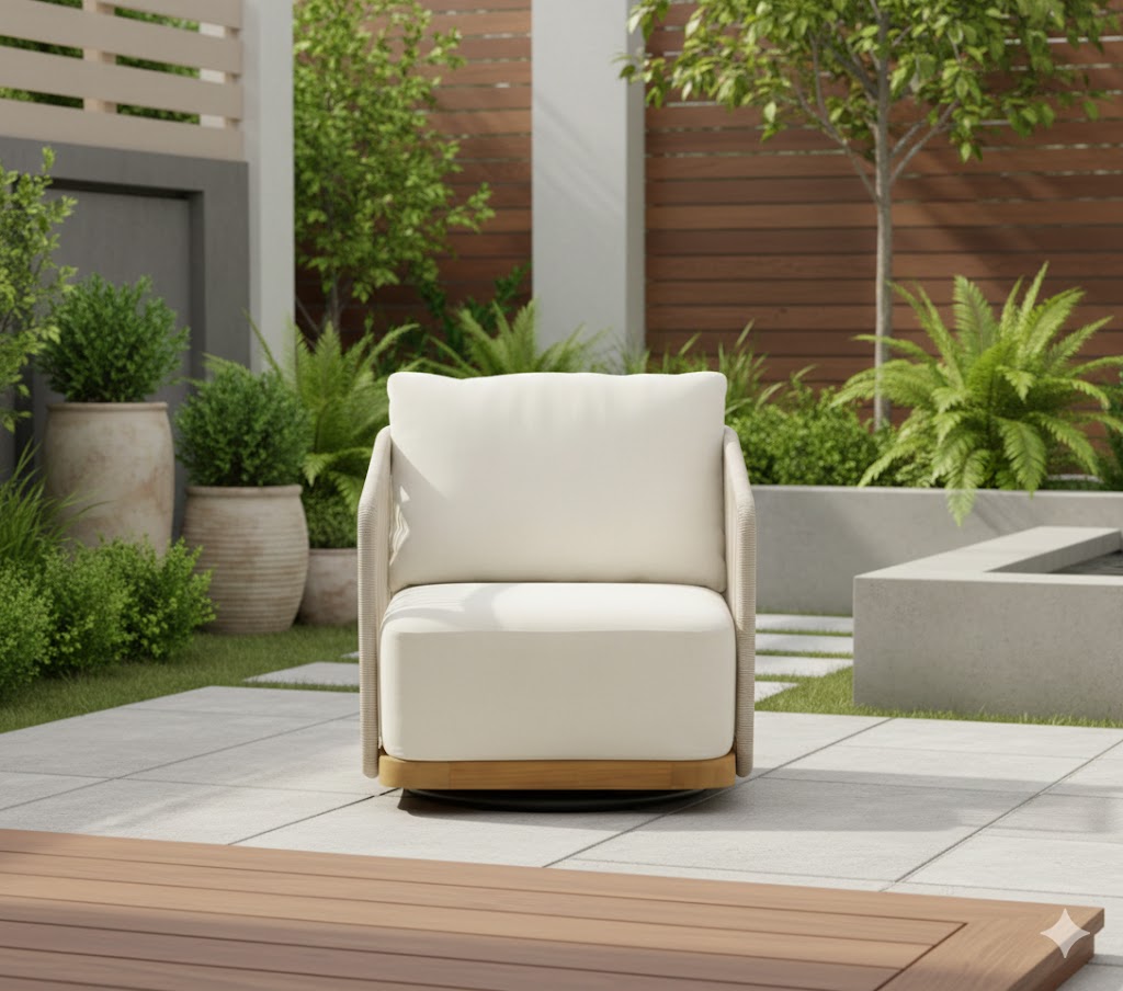 Alpine Teak Wood Modern Swivel Outdoor Arm Chair – Beige