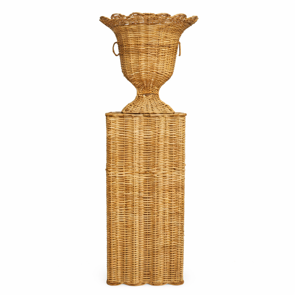 Square Scalloped Wicker Urn and Pedestal (2 Options)
