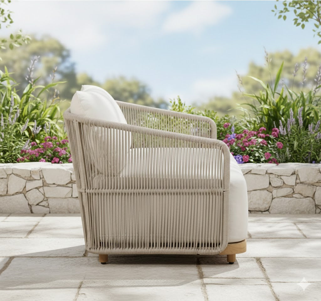 Alpine Teak Wood Outdoor Loveseat with Gray Rope Design