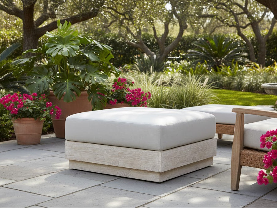 Imperial Grove Outdoor Solid Teak Wood, Natural Look Ottoman Upholstered Cushion