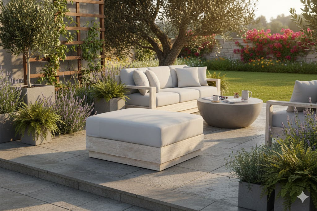 Imperial Grove Outdoor Solid Teak Wood, Natural Look Ottoman Upholstered Cushion