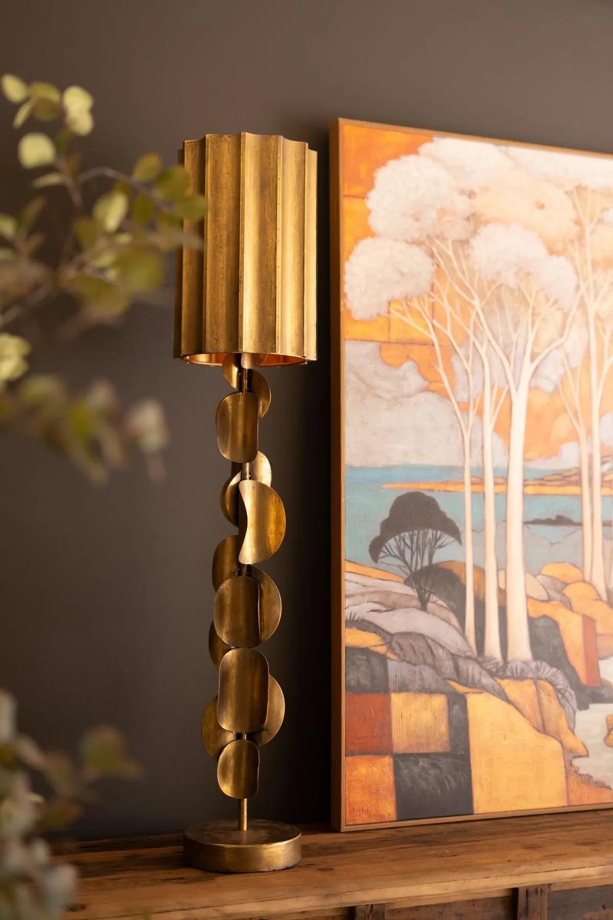 Valen Antique Gold Sculptural Table Lamp