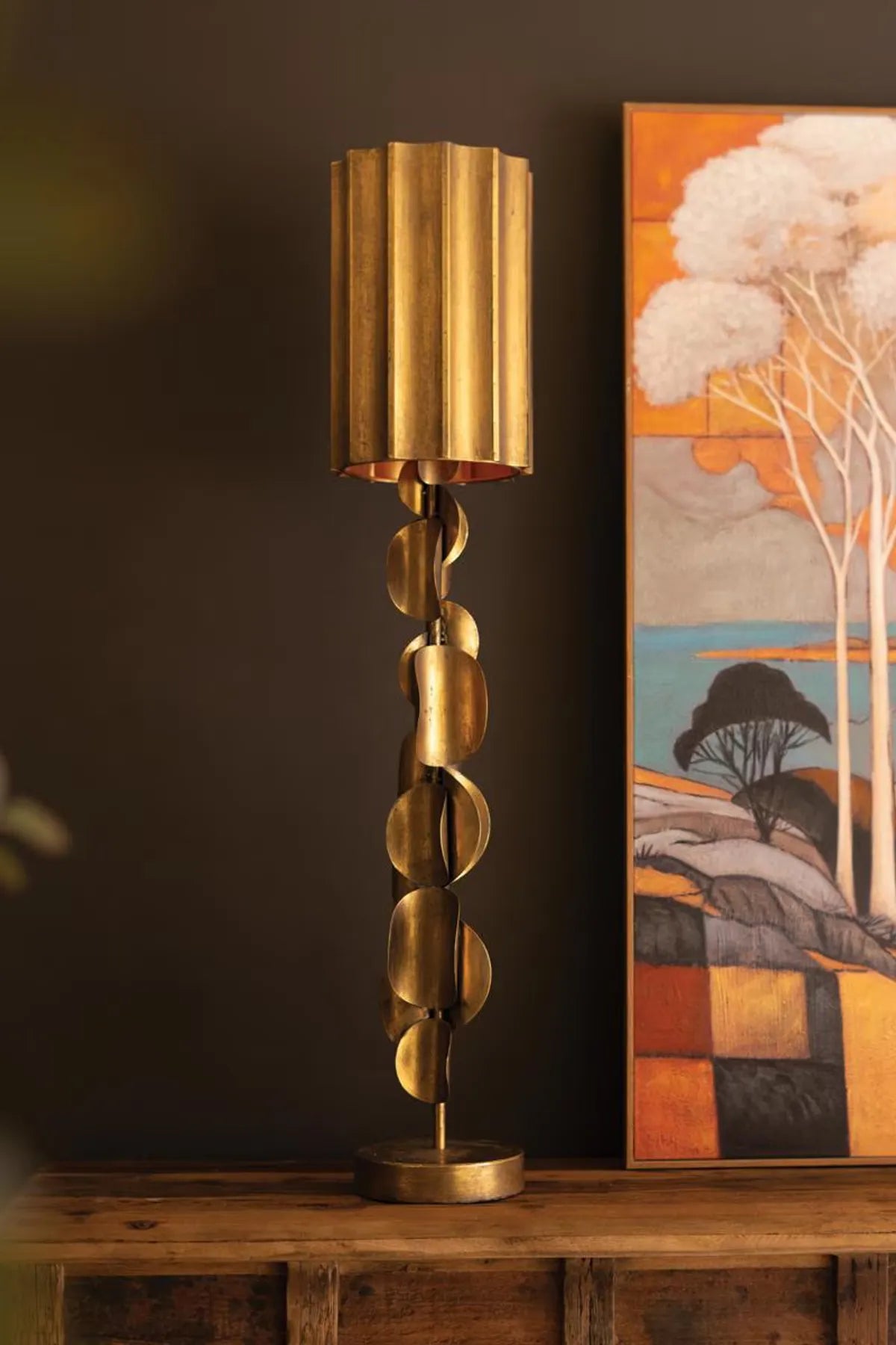 Valen Antique Gold Sculptural Table Lamp
