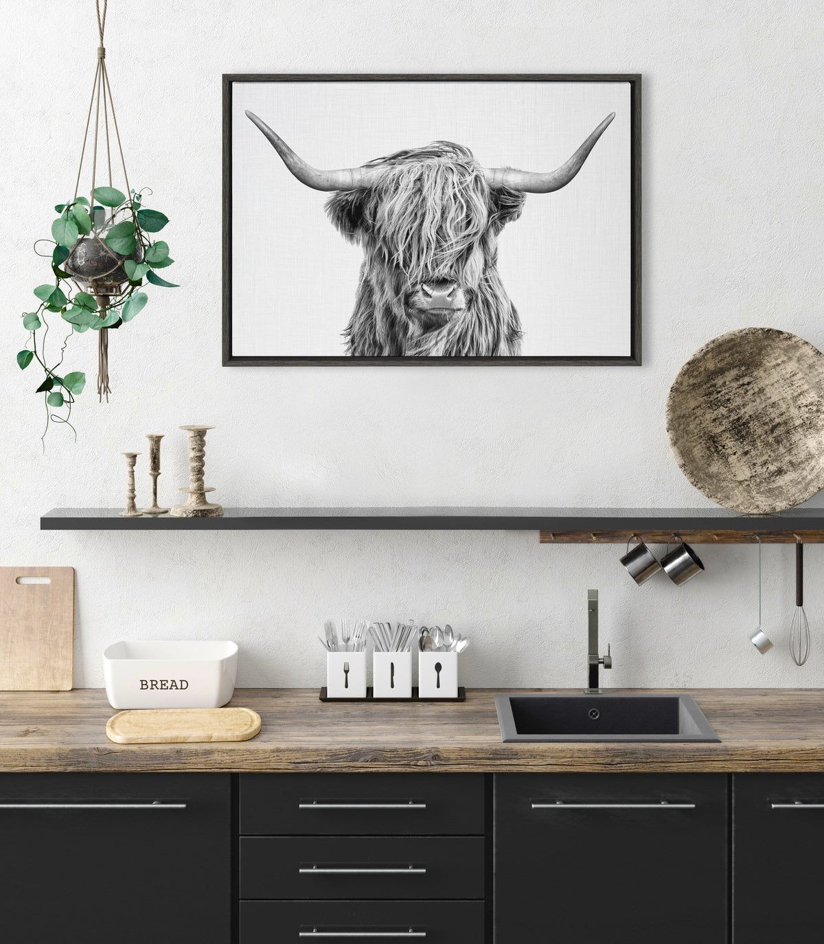 Sylvie Highland Cow 2 Framed Canvas by Simon Te of Tai Prints