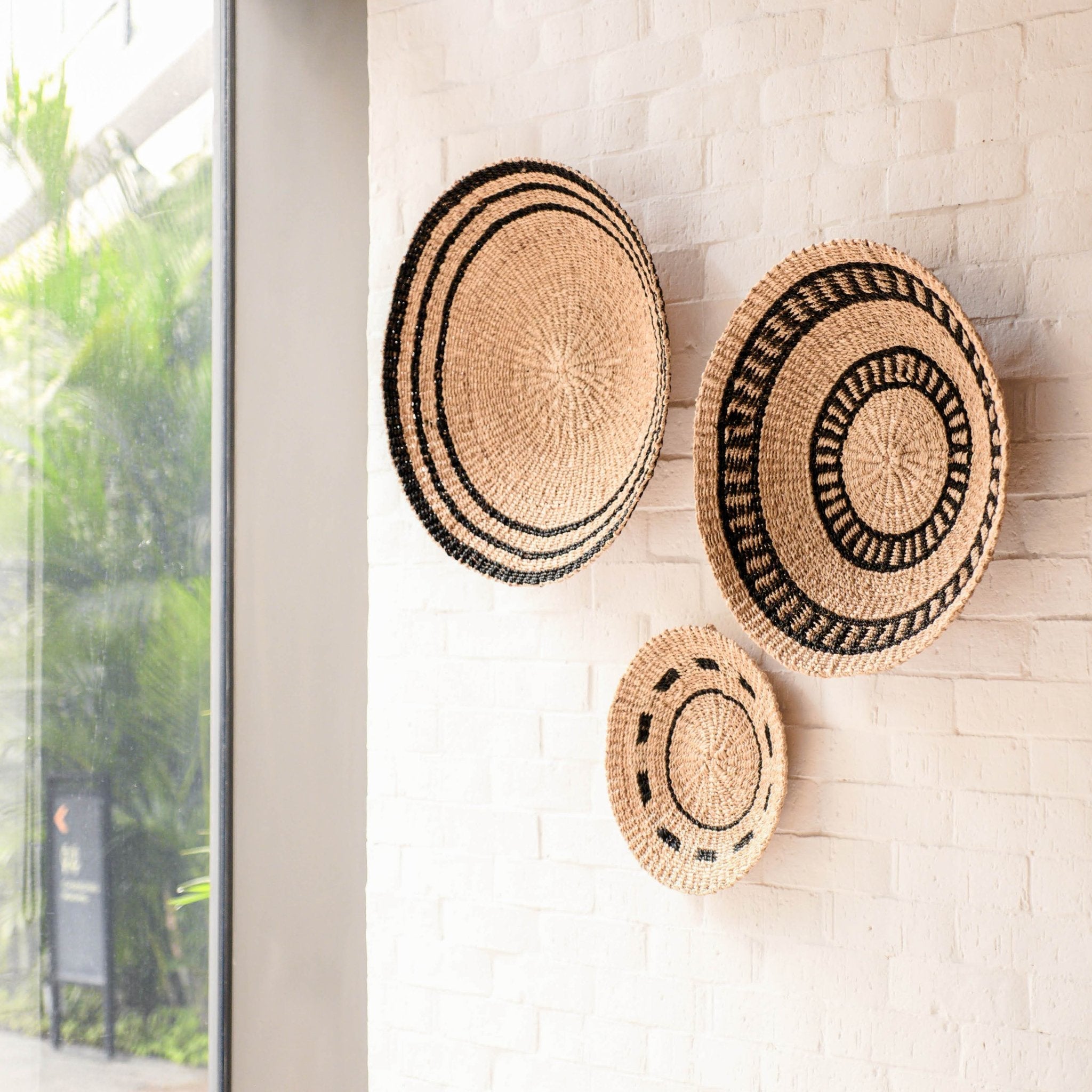 Natural + Black Wall Baskets, Large - Woven Wall Baskets | LIKHÂ