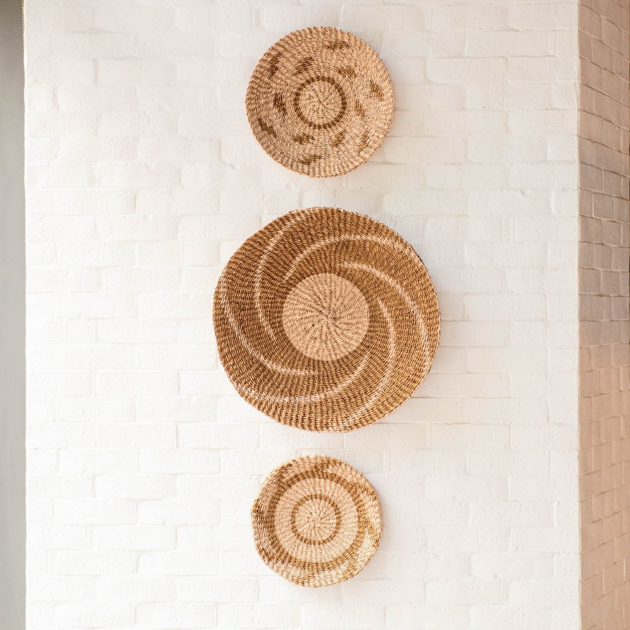Natural + Brown Wall Baskets, Small - Round Wall Baskets | LIKHÂ
