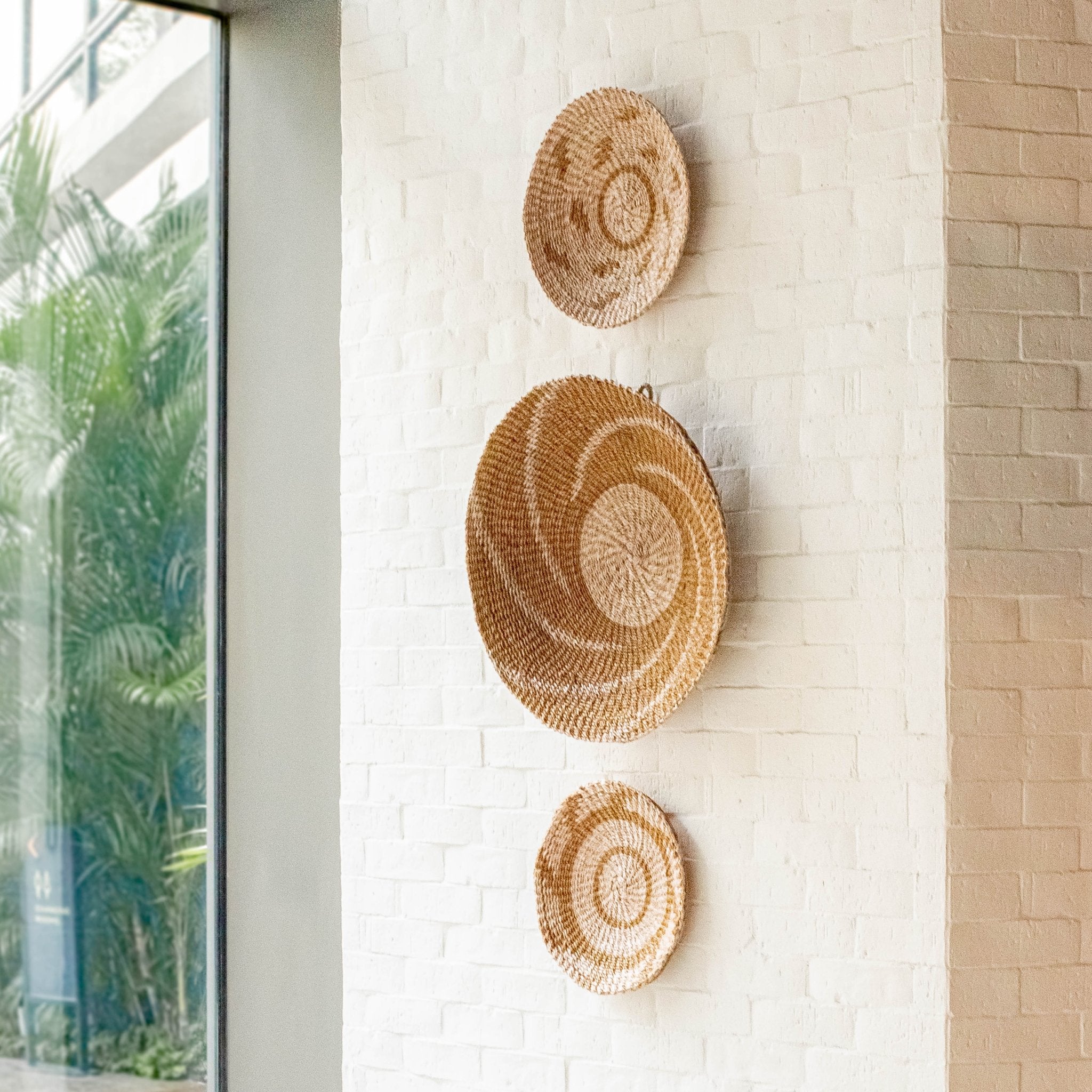 Natural + Brown Wall Baskets, Small - Round Wall Baskets | LIKHÂ