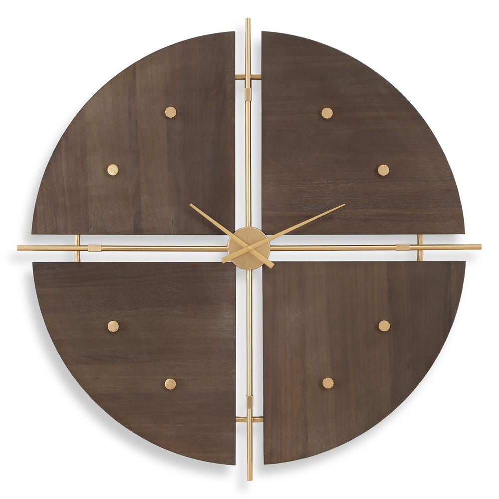Walnut and Gold Oversized Wall Clock