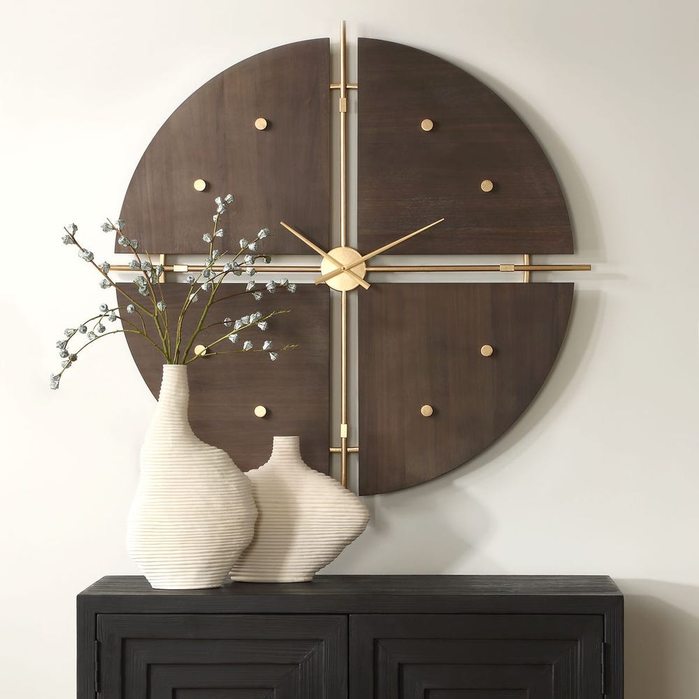 Walnut and Gold Oversized Wall Clock