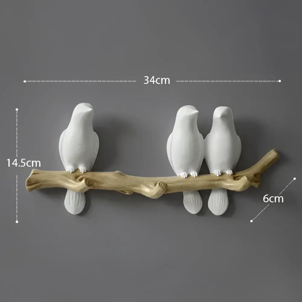 White decorbites bird resin hanger kitchen hook on wood branch