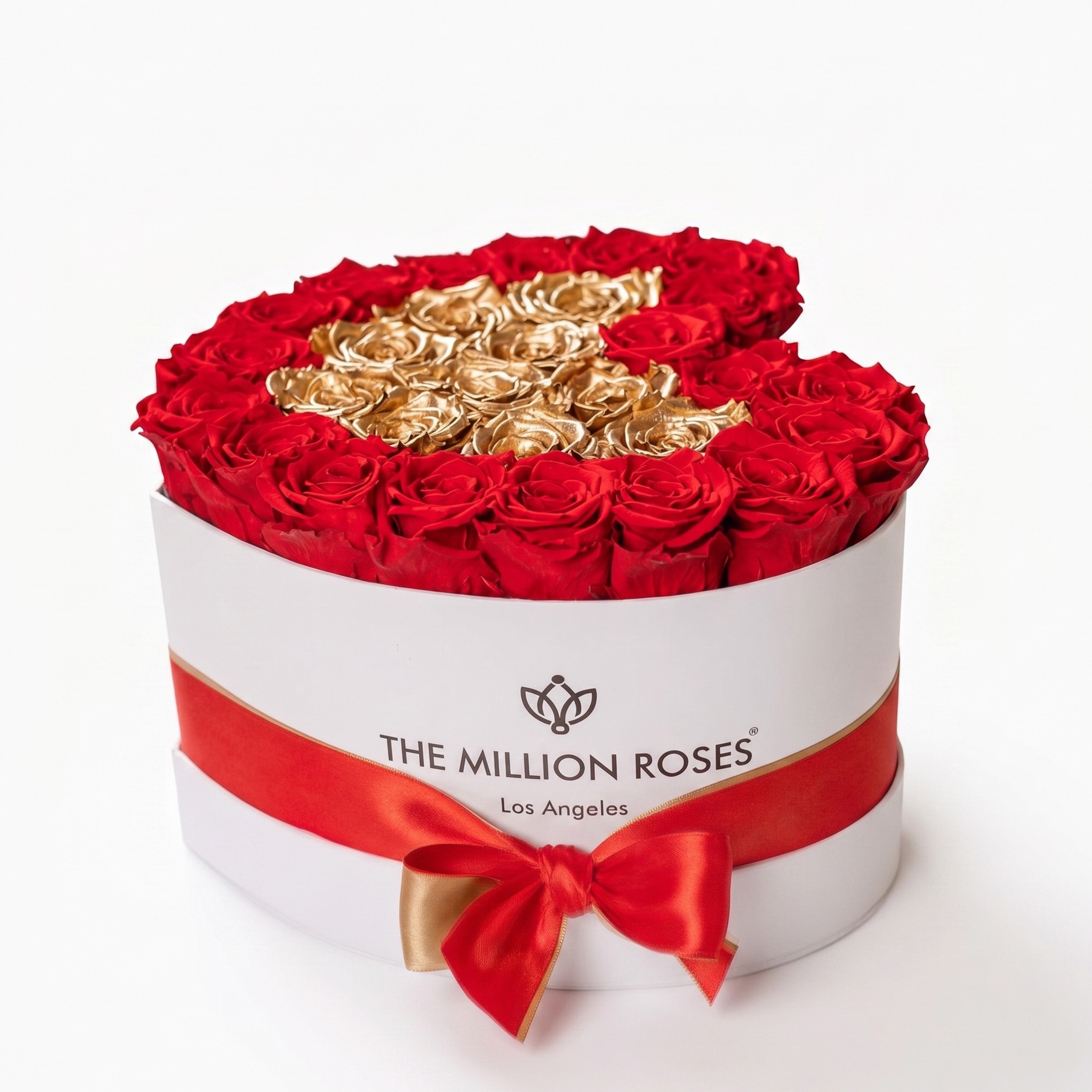 Heart White Box | Red & Gold Roses