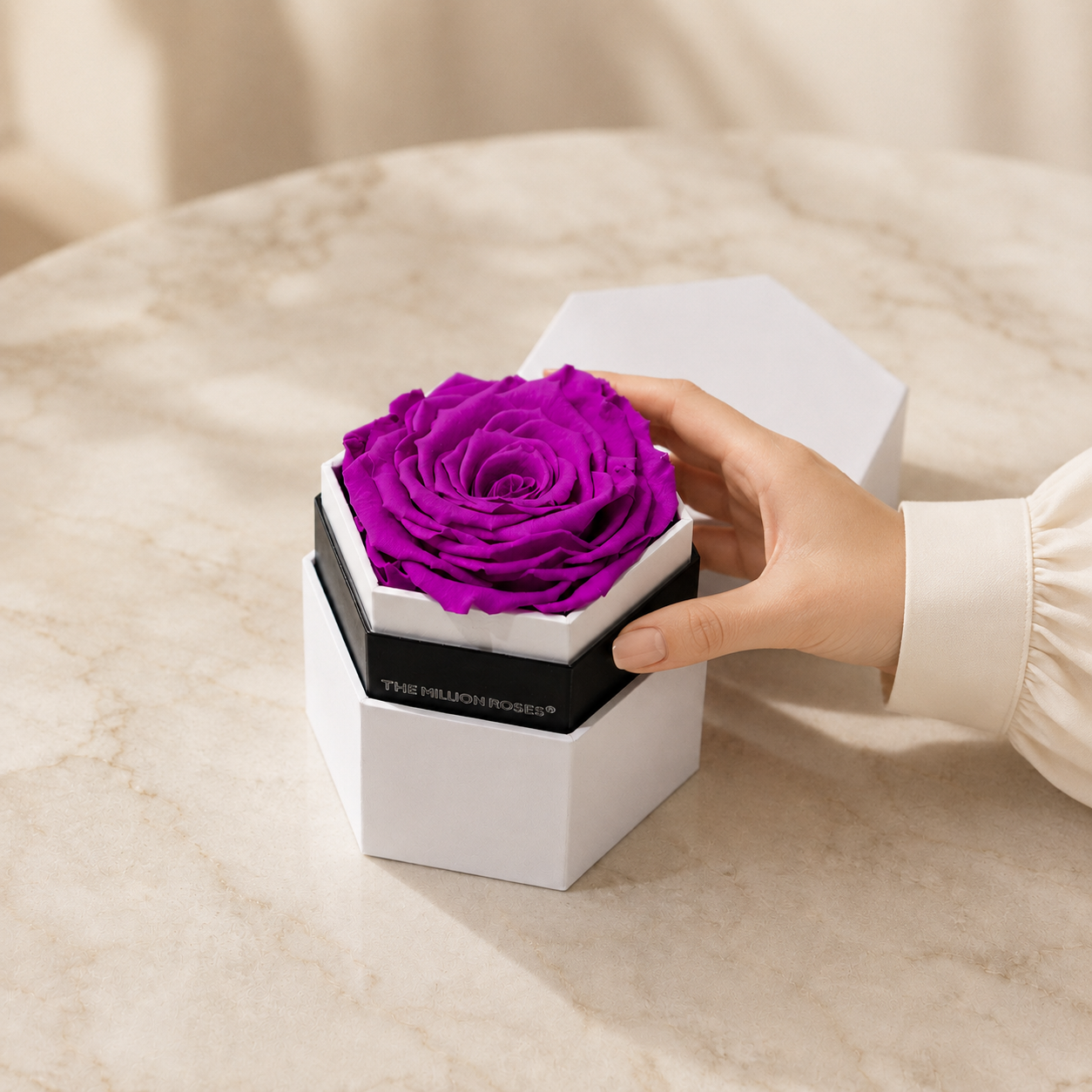 One in a Million™ White Hexagon Box | Bright Purple Rose