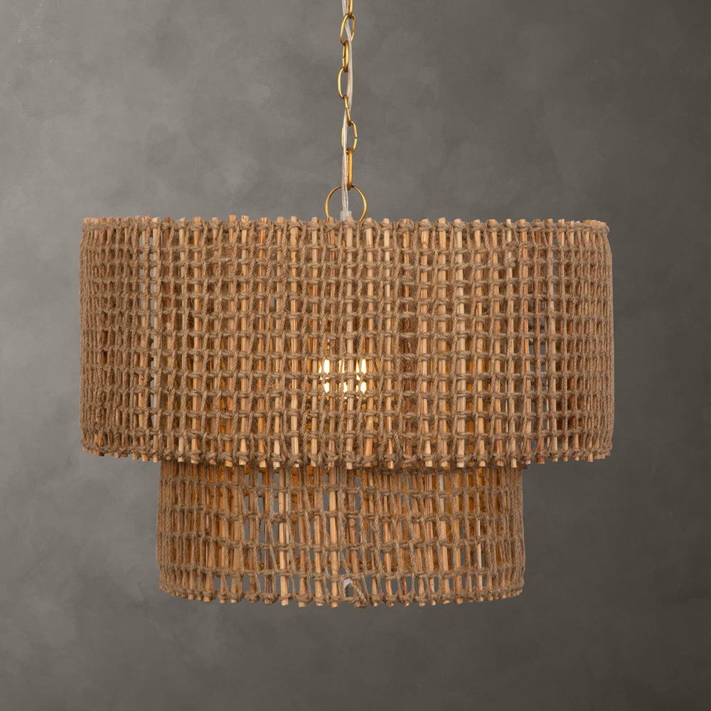 Solenne Woven Jute & Antique Brass Pendant