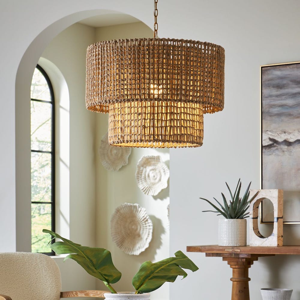 Solenne Woven Jute & Antique Brass Pendant