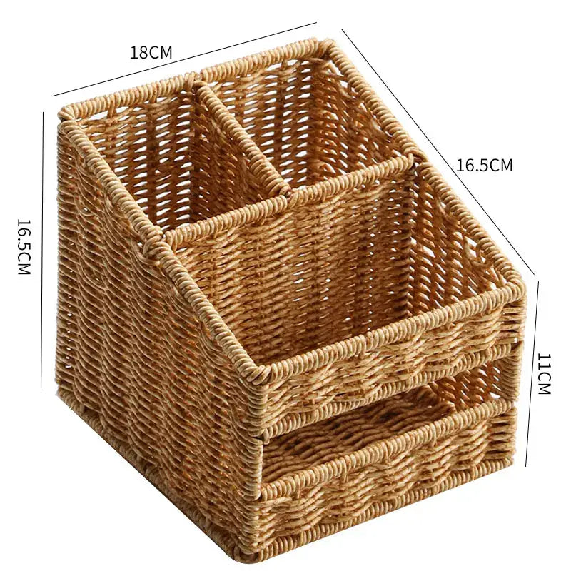Woven tan desktop tissue box pen holder – living room organizer