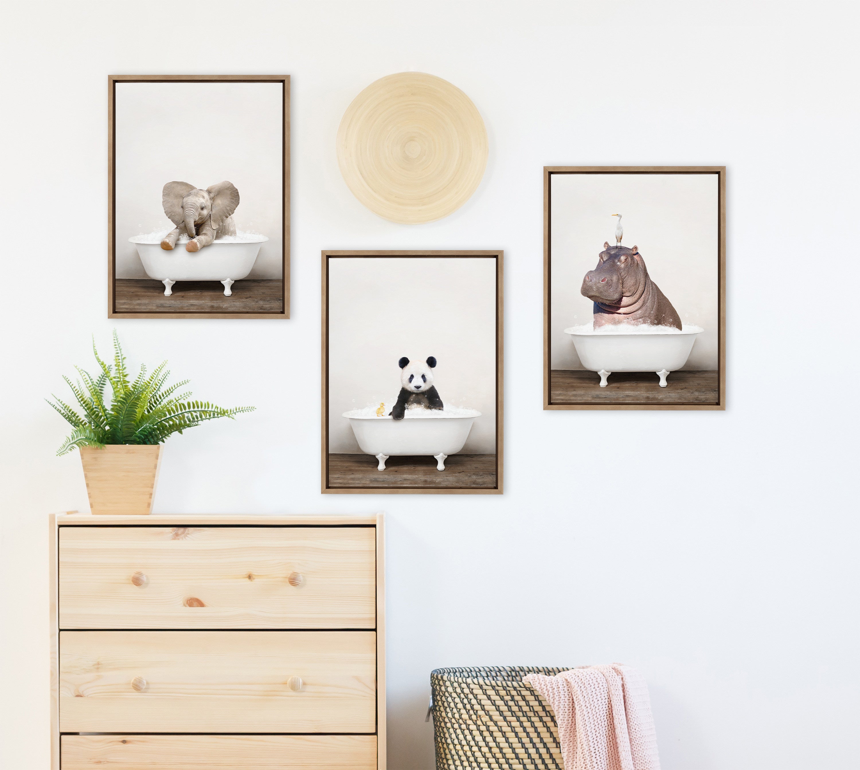 Sylvie Panda Waving in Rustic Bath Framed Canvas by Amy Peterson Art Studio
