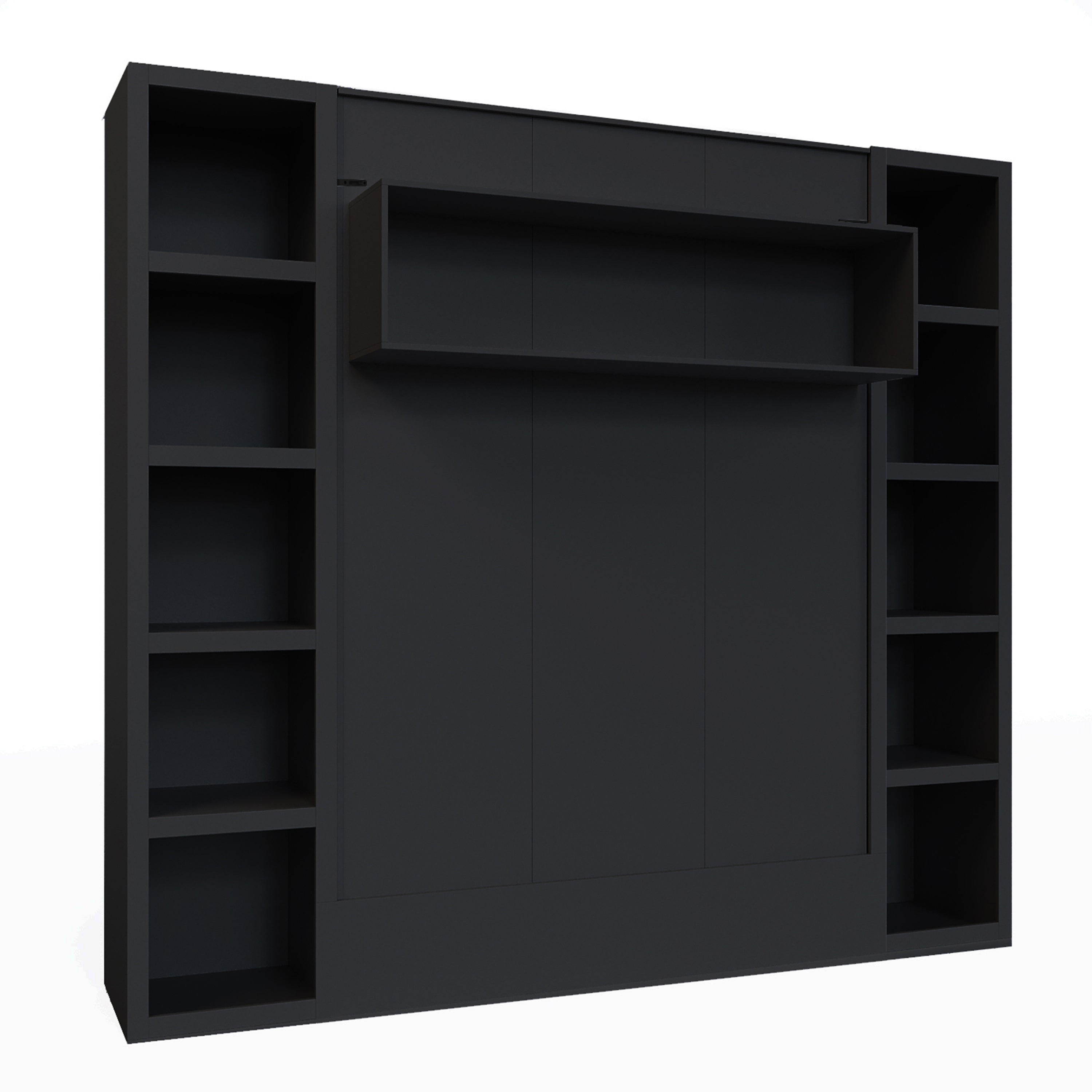 Easy-Lift Queen Murphy Wall Bed in Black with Two Bookshelves